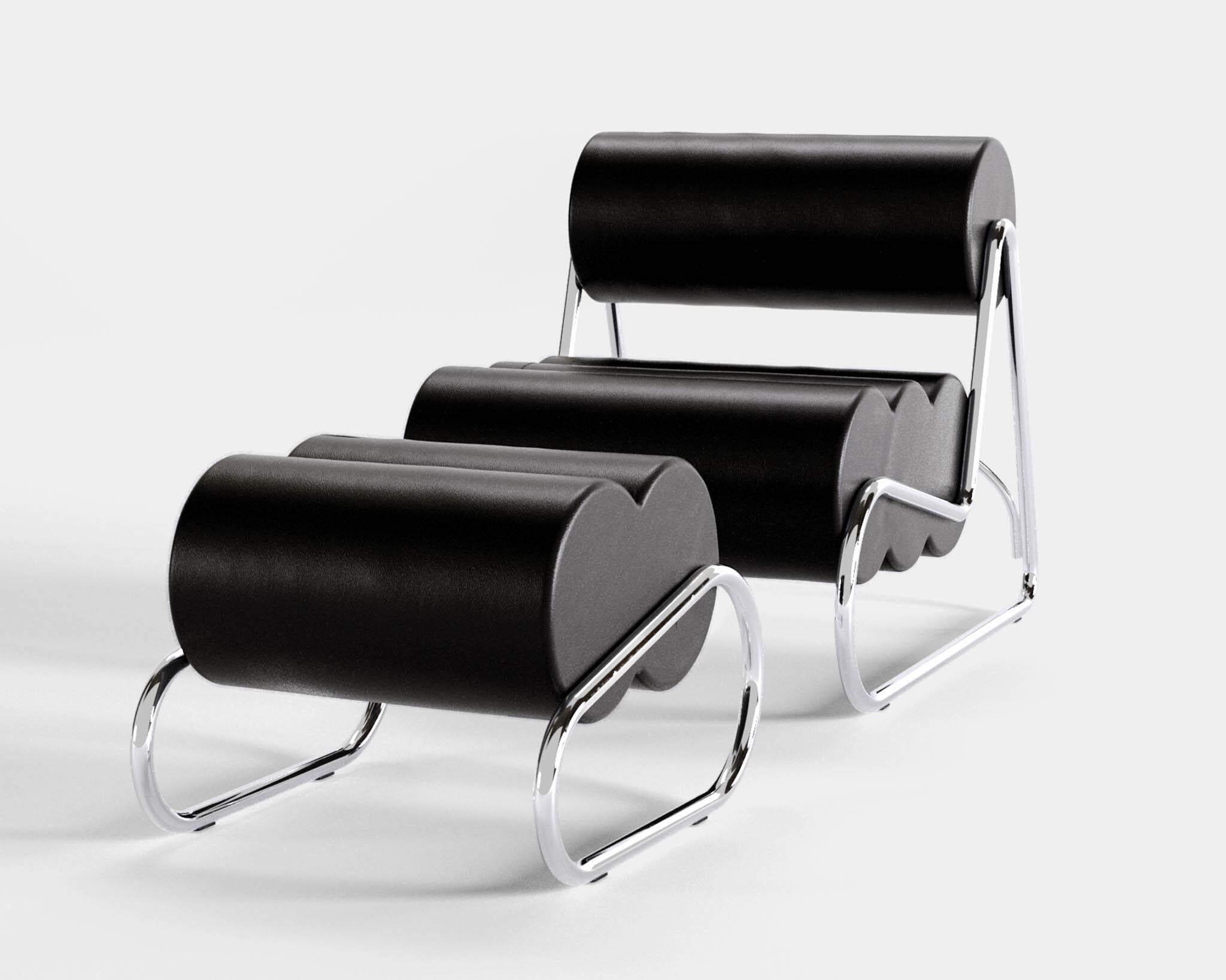 Contemporary Fave Chair by Norr11, Chrome Frame, Black Leather For Sale 1