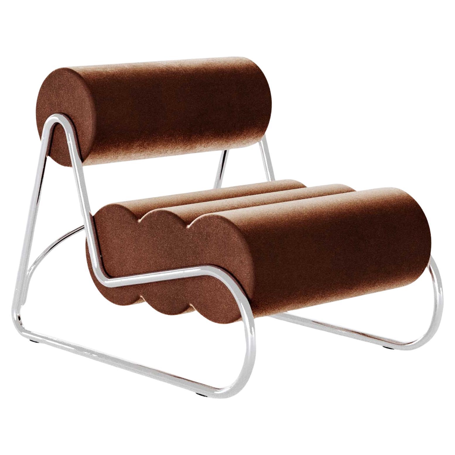 Contemporary Fave Chair by Norr11, Chrome Frame, Brown Velvet