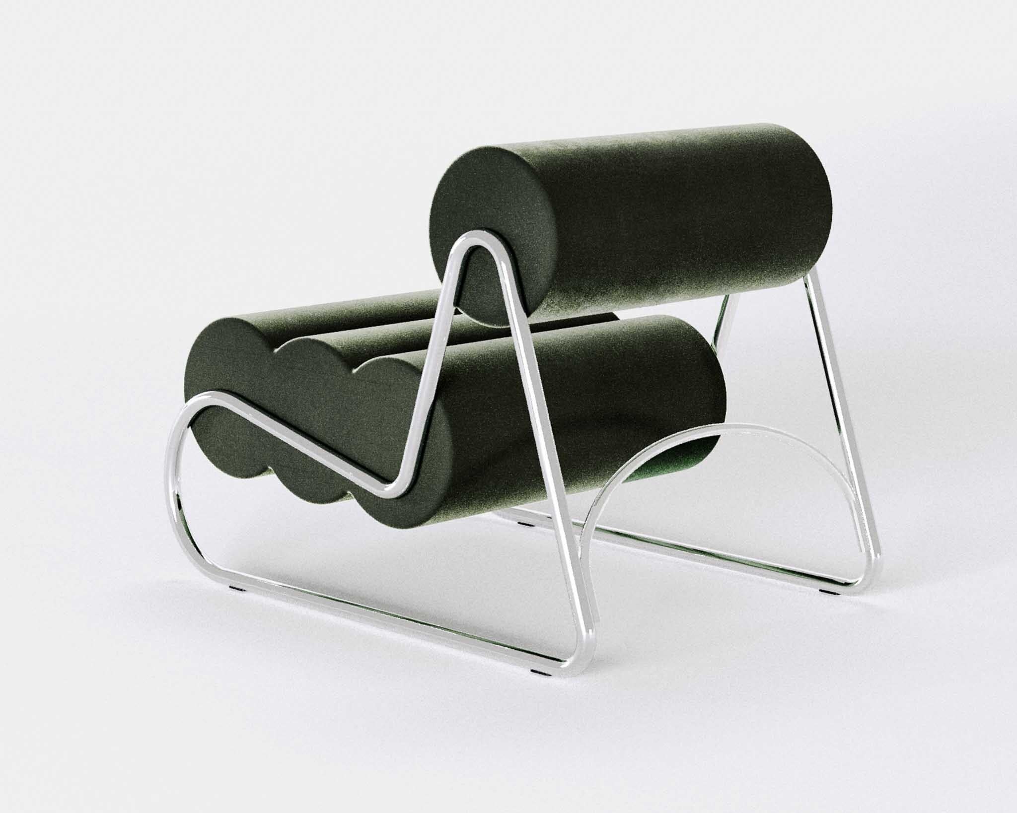 Scandinavian Modern Contemporary Fave Chair by Norr11, Chrome Frame, Green Velvet For Sale