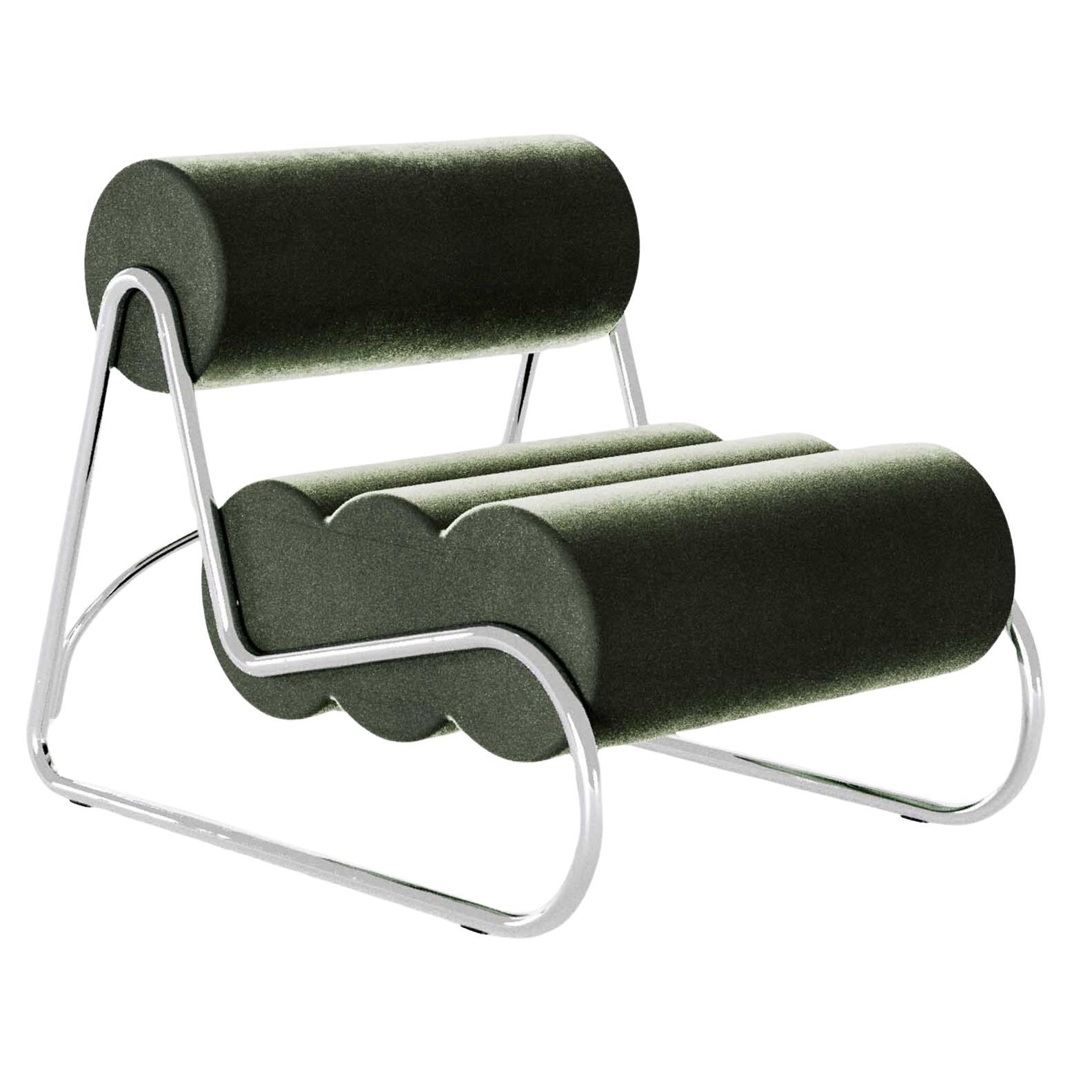 Contemporary Fave Chair by Norr11, Chrome Frame, Green Velvet