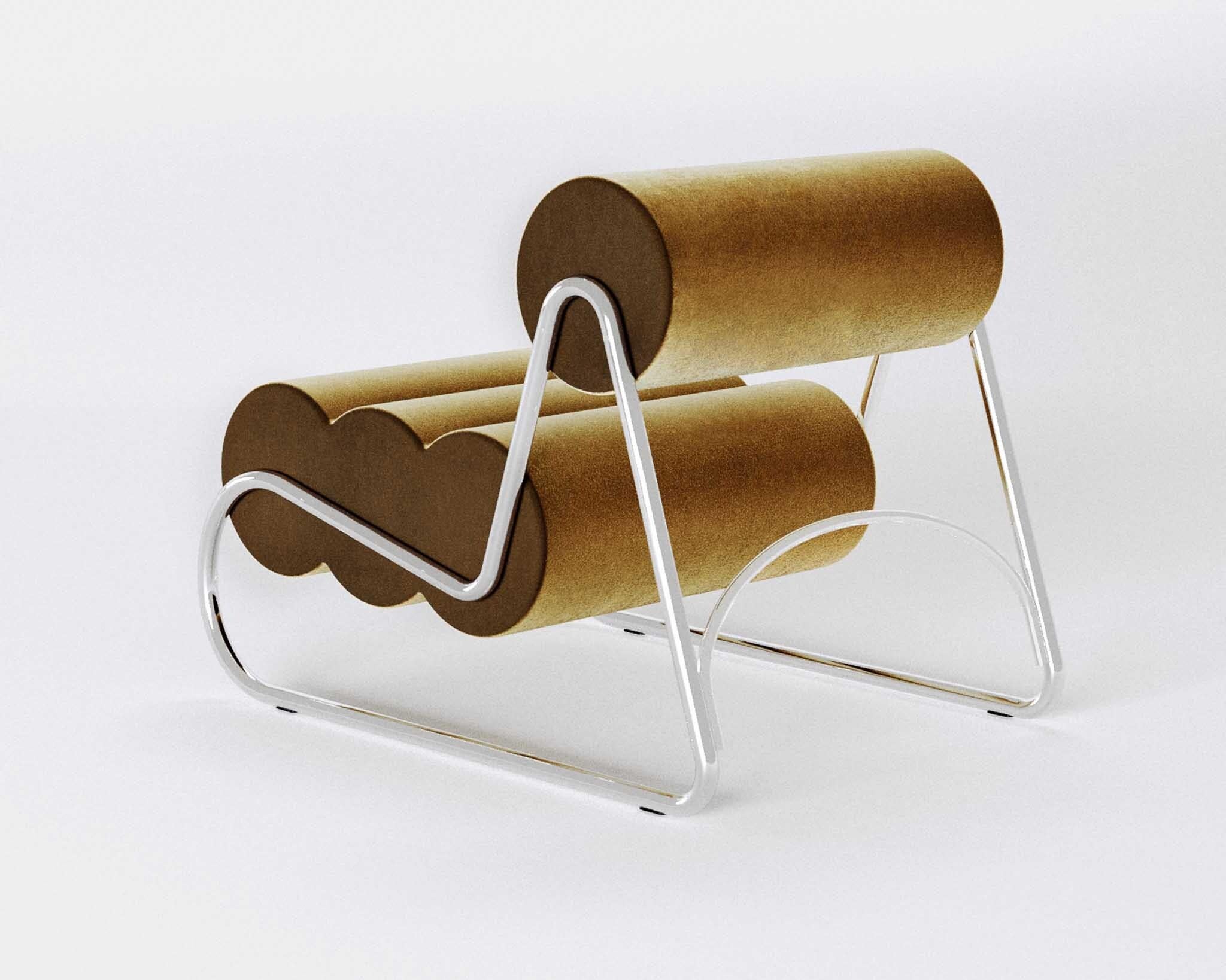 Scandinavian Modern Contemporary Fave Chair by Norr11, Chrome Frame, Yellow Velvet For Sale