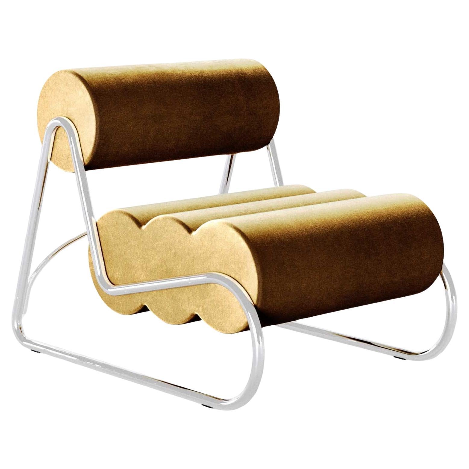 Contemporary Fave Chair by Norr11, Chrome Frame, Yellow Velvet