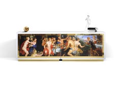 Contemporary Feast Sideboard in White High Gloss Polished Brass by Railis Design