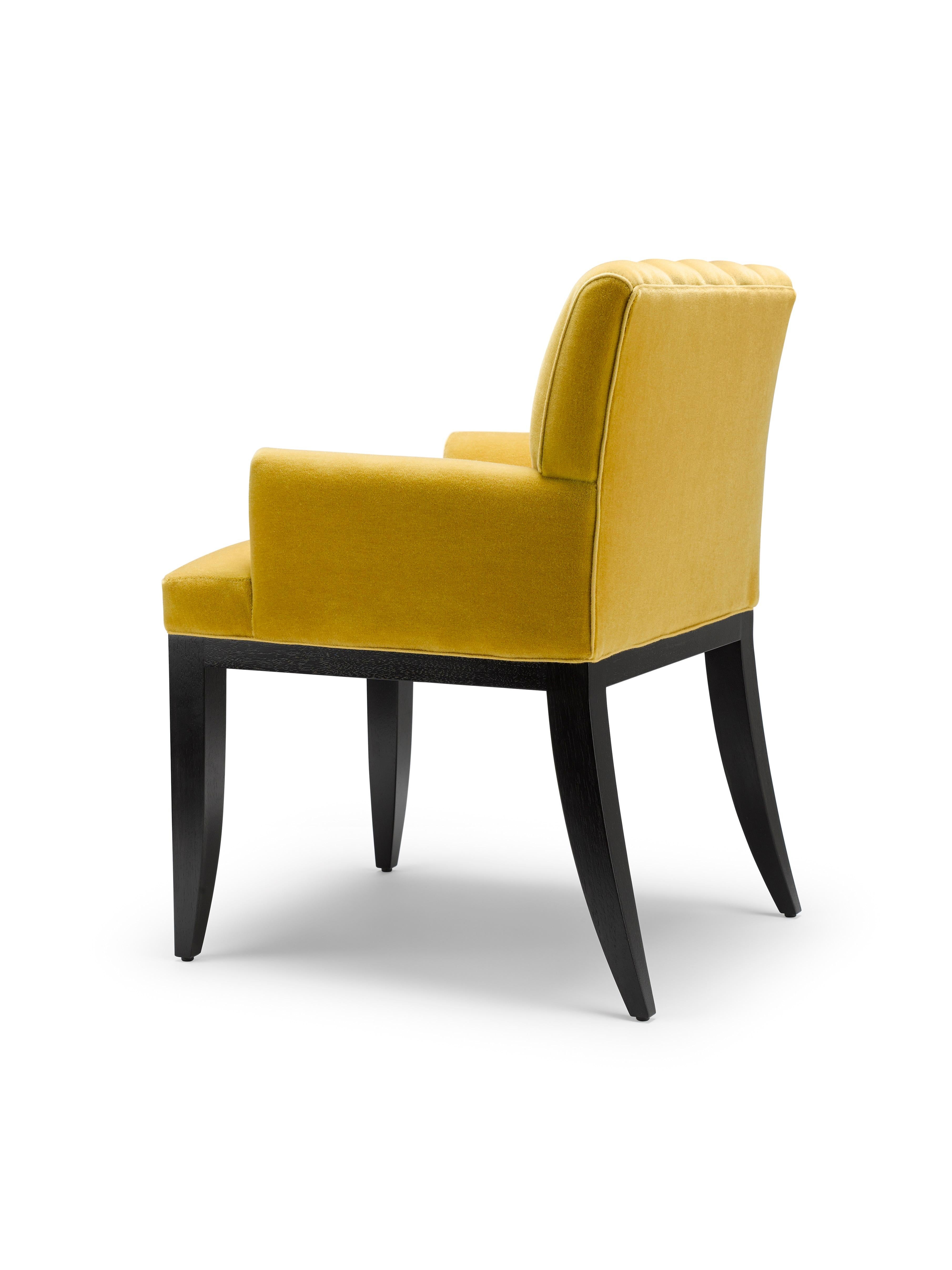 English Contemporary Felix carver Chair in Yellow Mohair with Solid Walnut Legs For Sale