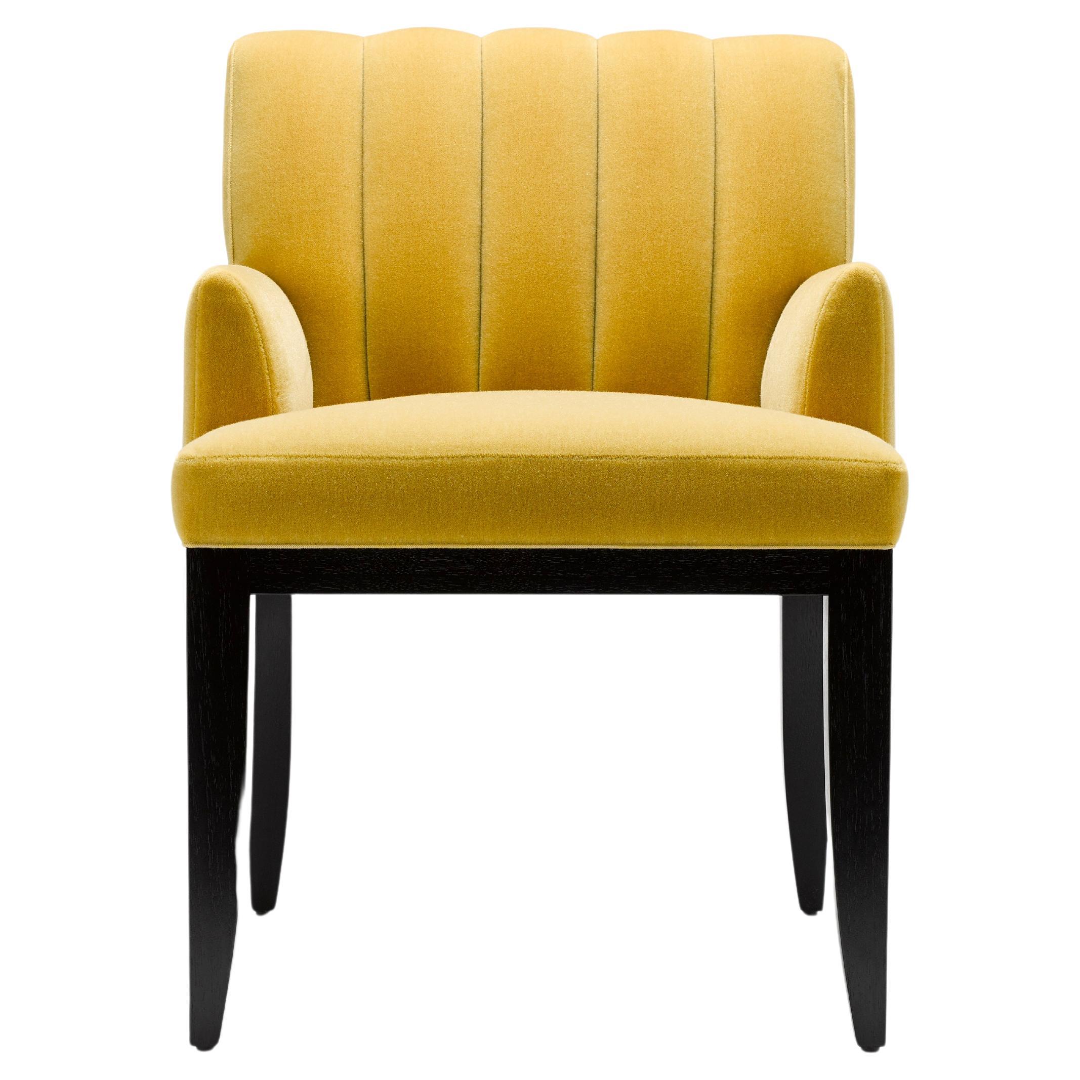 Contemporary Felix carver Chair in Yellow Mohair with Solid Walnut Legs For Sale