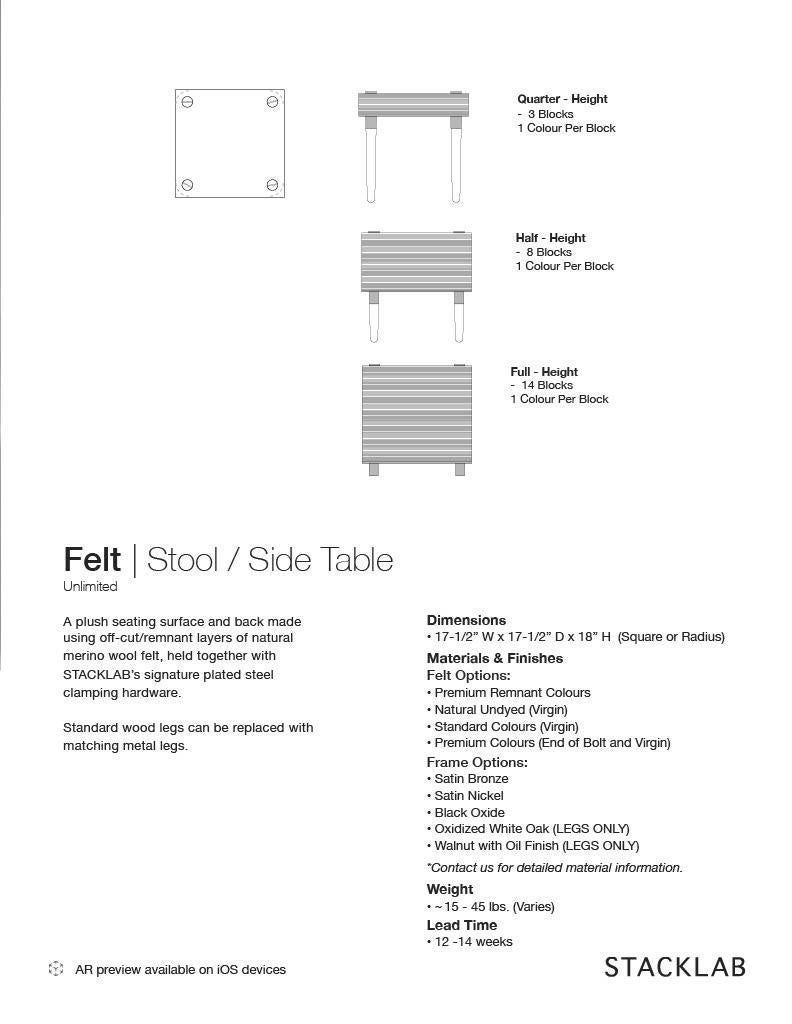 Contemporary Stacklab Felt Series Stool - Merino Wool & Metal Legs For Sale