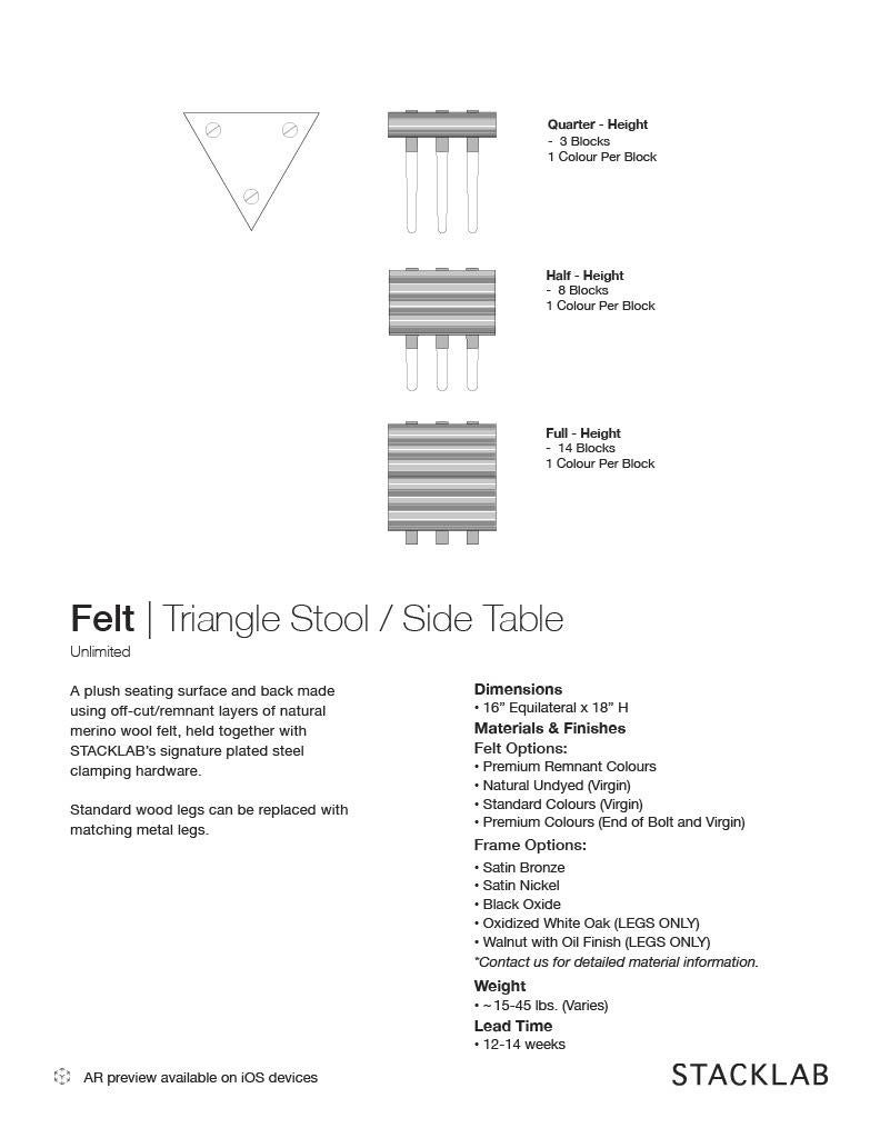 Stacklab Felt Series, Triangle -  Merino Wool Felt and Steel Legs In New Condition For Sale In Toronto, Ontario