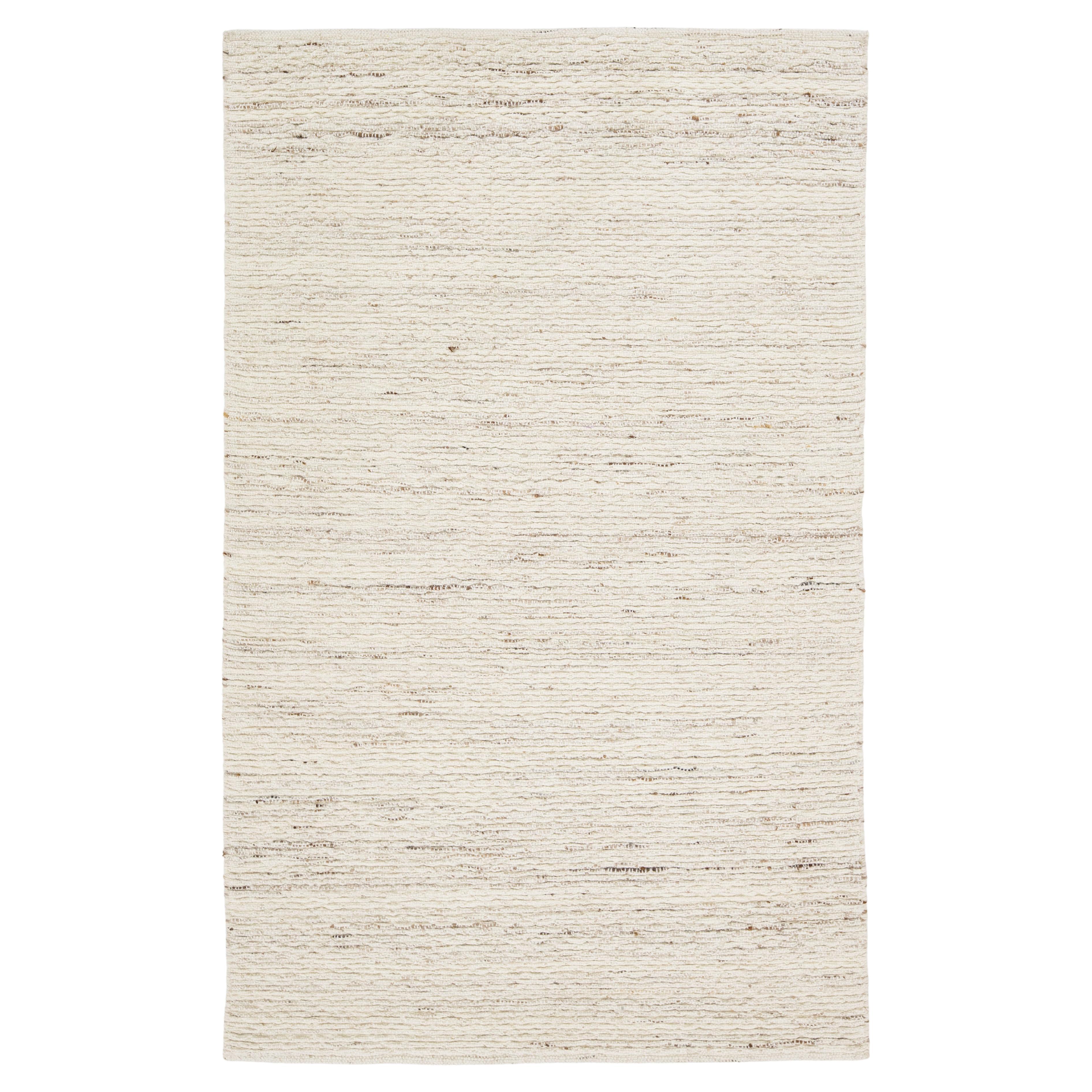 Contemporary Felted Handmade Ivory Wool Rug by Apadana