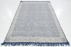 Contemporary Felted Handmade Wool Rug In Blue and Ivory by Apadana