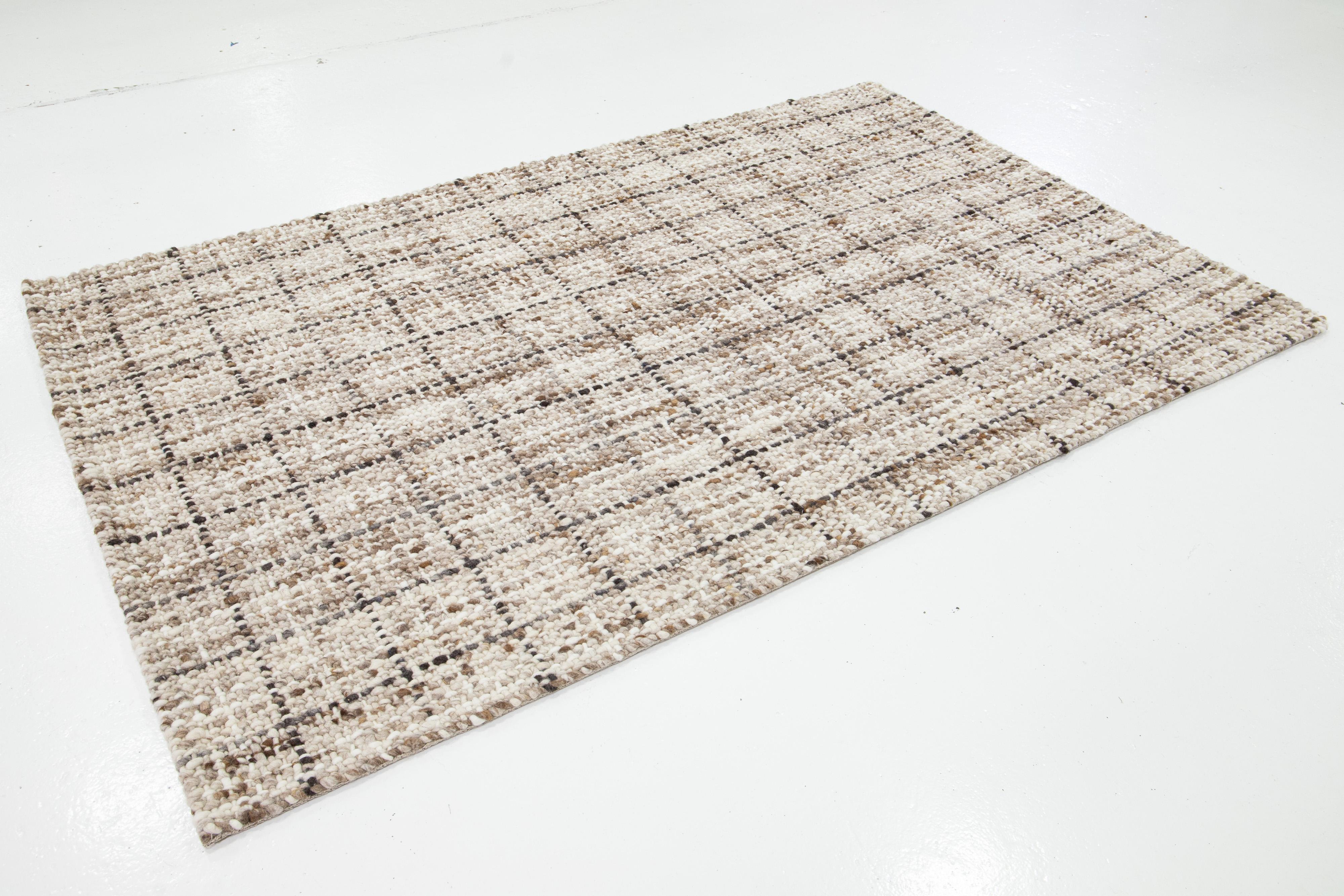 Indian Contemporary Felted Handmade Wool Rug In Brown by Apadana For Sale