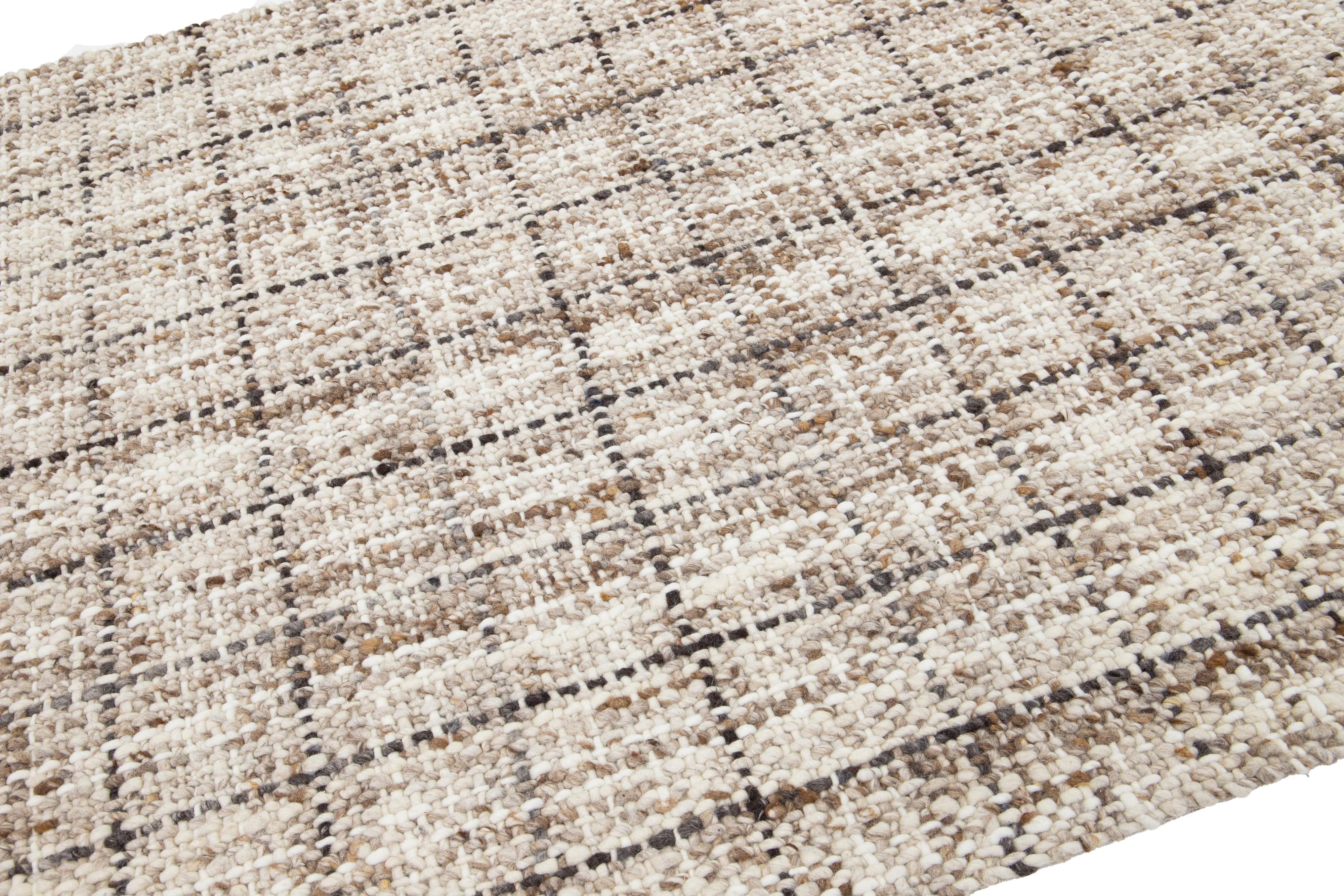 Hand-Woven Contemporary Felted Handmade Wool Rug In Brown by Apadana For Sale