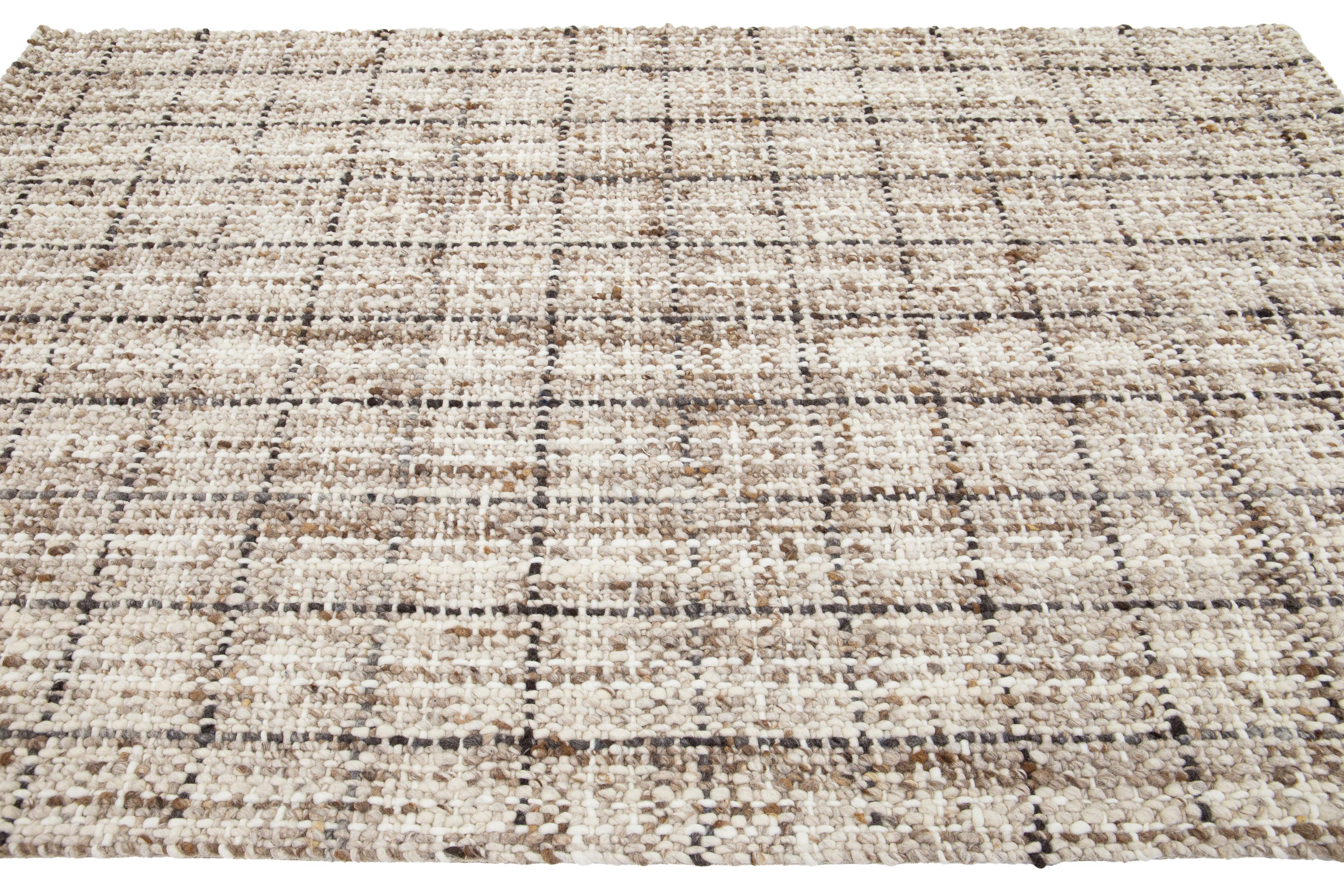 Contemporary Felted Handmade Wool Rug In Brown by Apadana In New Condition For Sale In Norwalk, CT