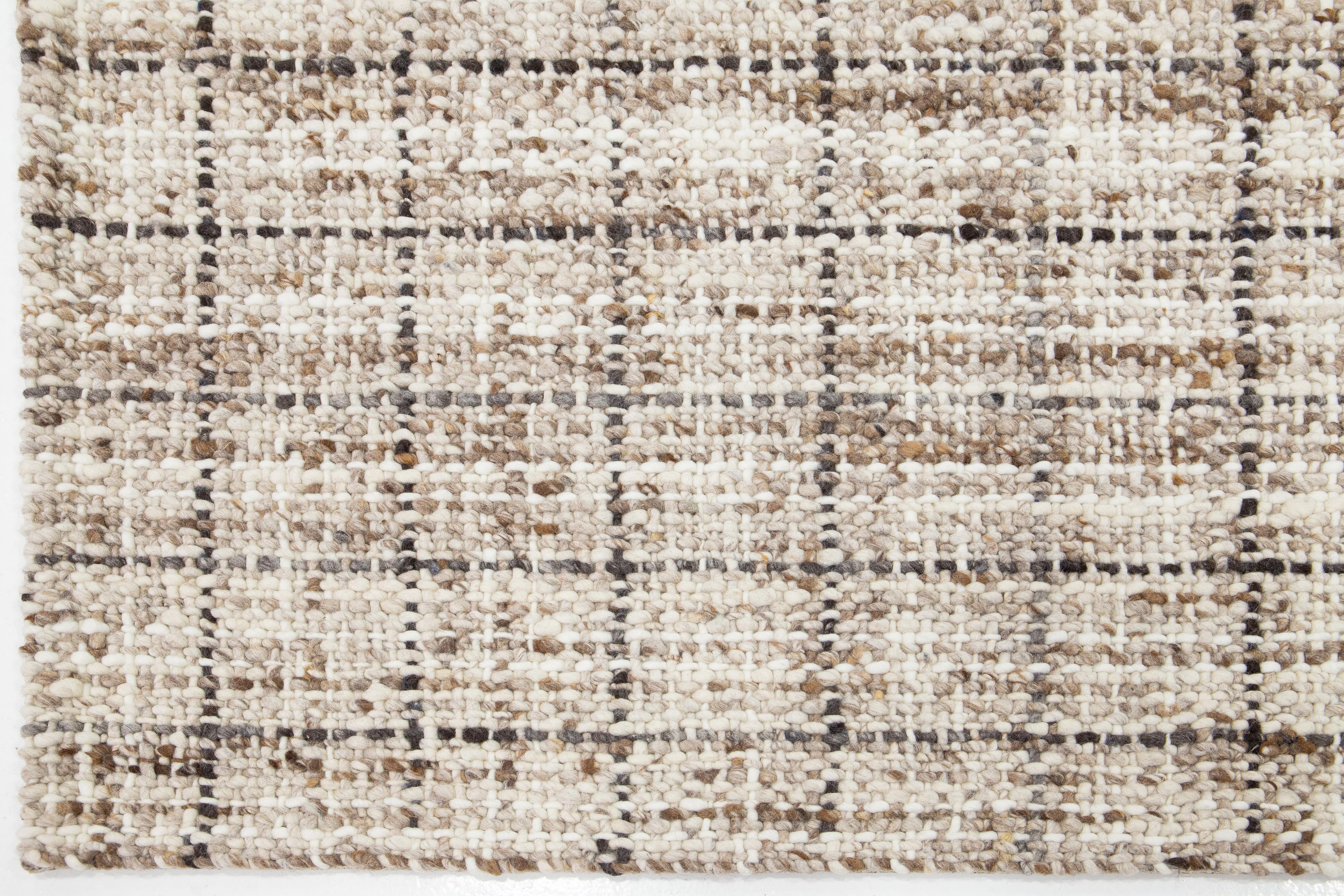 Contemporary Felted Handmade Wool Rug In Brown by Apadana For Sale 1