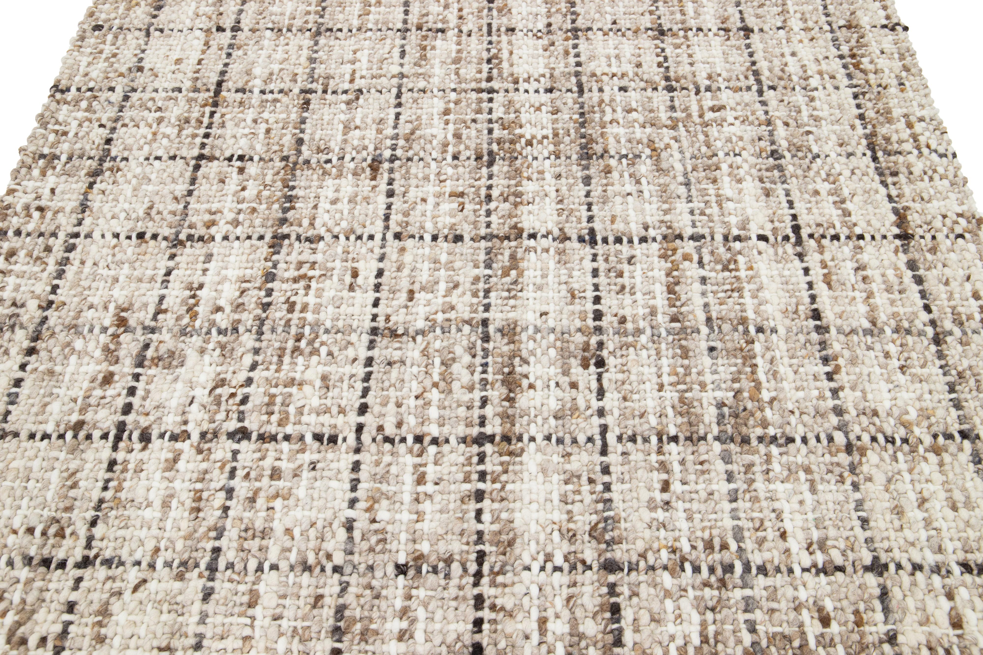 Contemporary Felted Handmade Wool Rug In Brown by Apadana For Sale 2