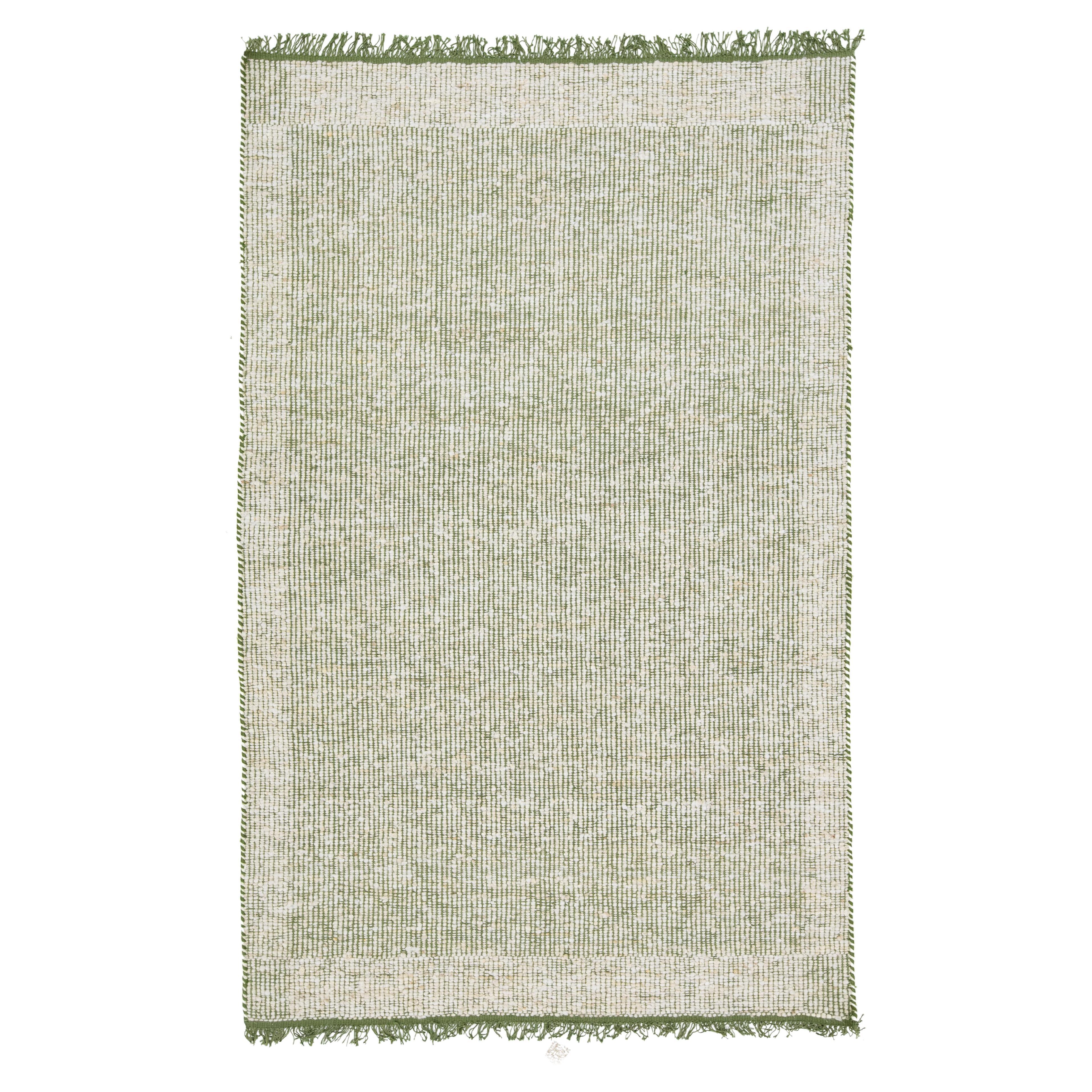 Tapis contemporain en laine feutrée fait main, vert et ivoire par Apadana