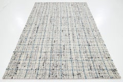 Contemporary Felted Handmade Wool Rug In Ivory and Blue by Apadana