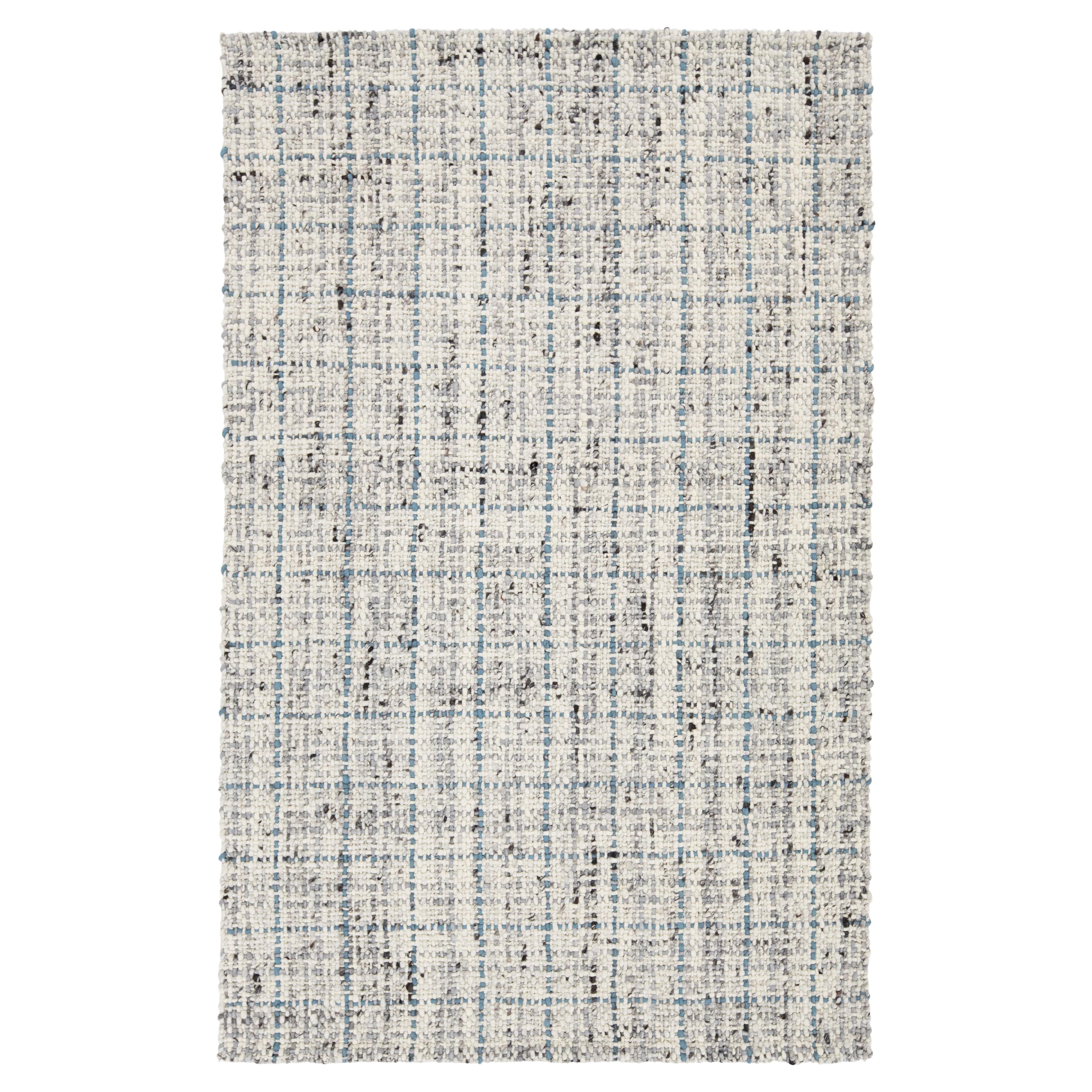 Tapis contemporain en laine feutrée, fait main, ivoire et bleu par Apadana