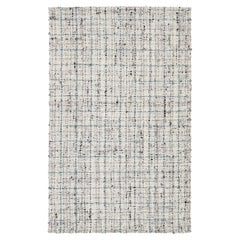 Tapis contemporain en laine feutrée, fait main, ivoire et bleu par Apadana