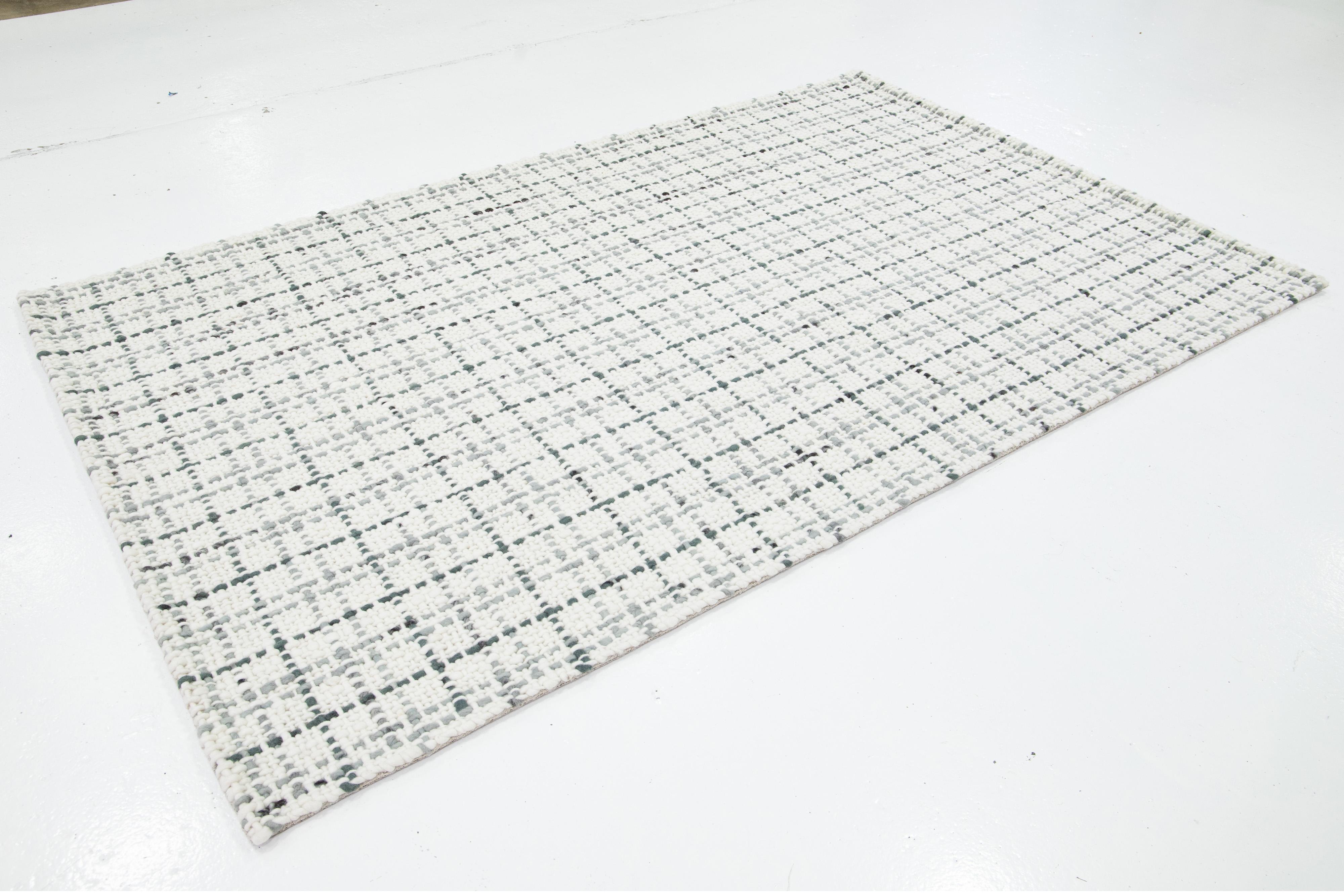 Hand-Woven Contemporary Felted Handmade Wool Rug In Ivory and Gray by Apadana For Sale