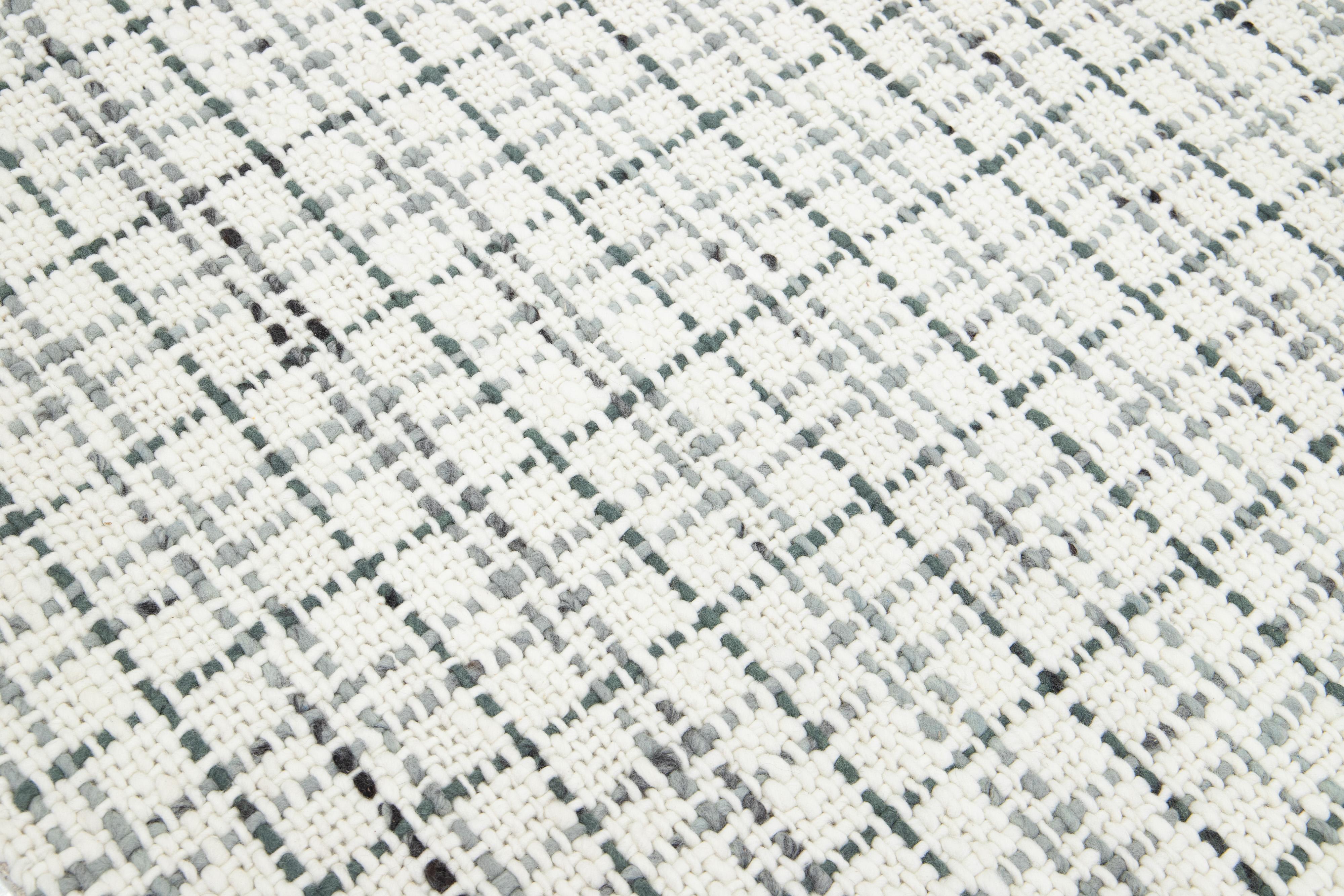 Contemporary Felted Handmade Wool Rug In Ivory and Gray by Apadana In New Condition For Sale In Norwalk, CT