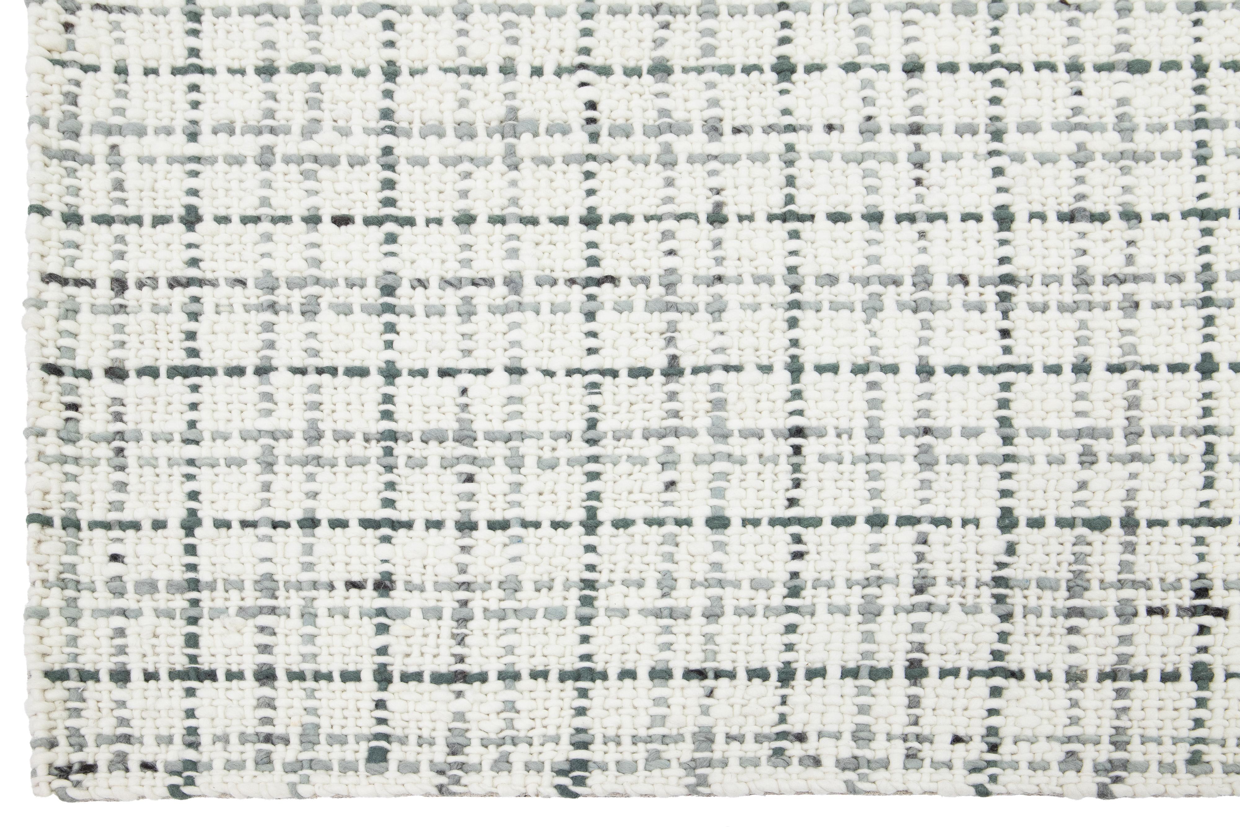 Contemporary Felted Handmade Wool Rug In Ivory and Gray by Apadana For Sale 2