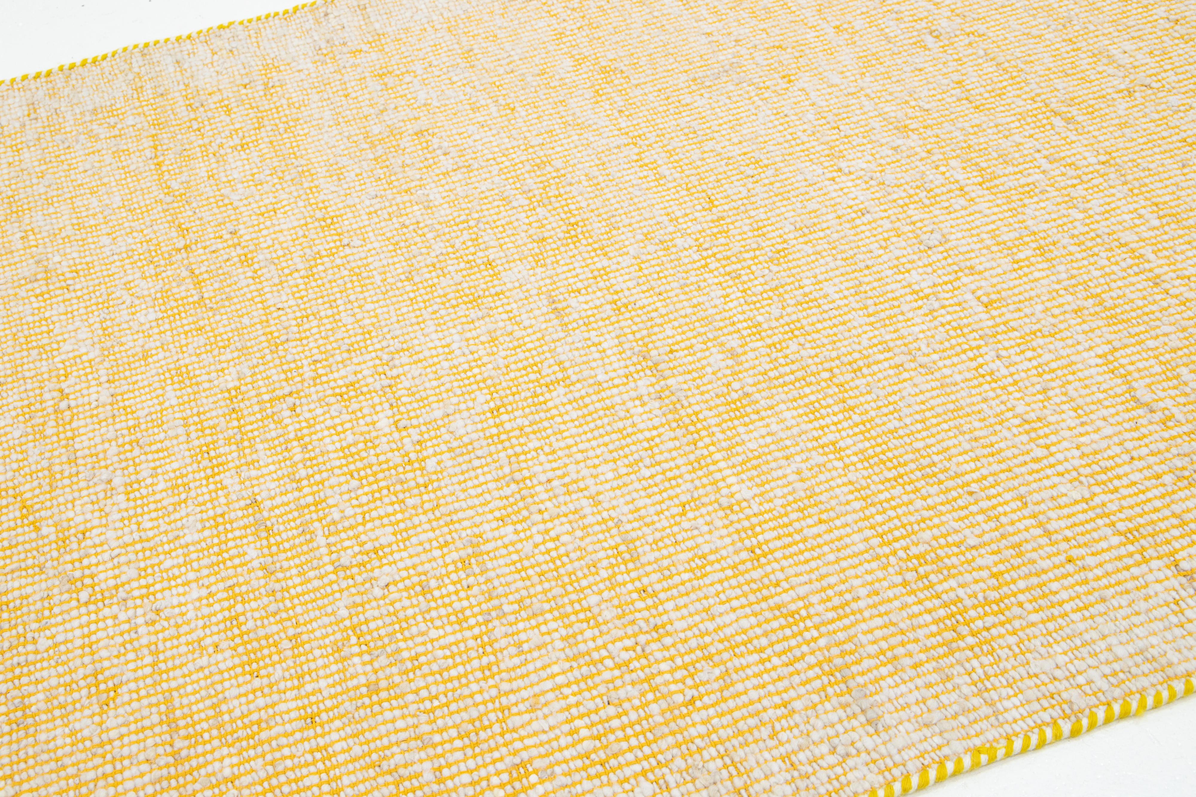 Modern Contemporary Felted Handmade Wool Rug In Yellow and Ivory by Apadana For Sale