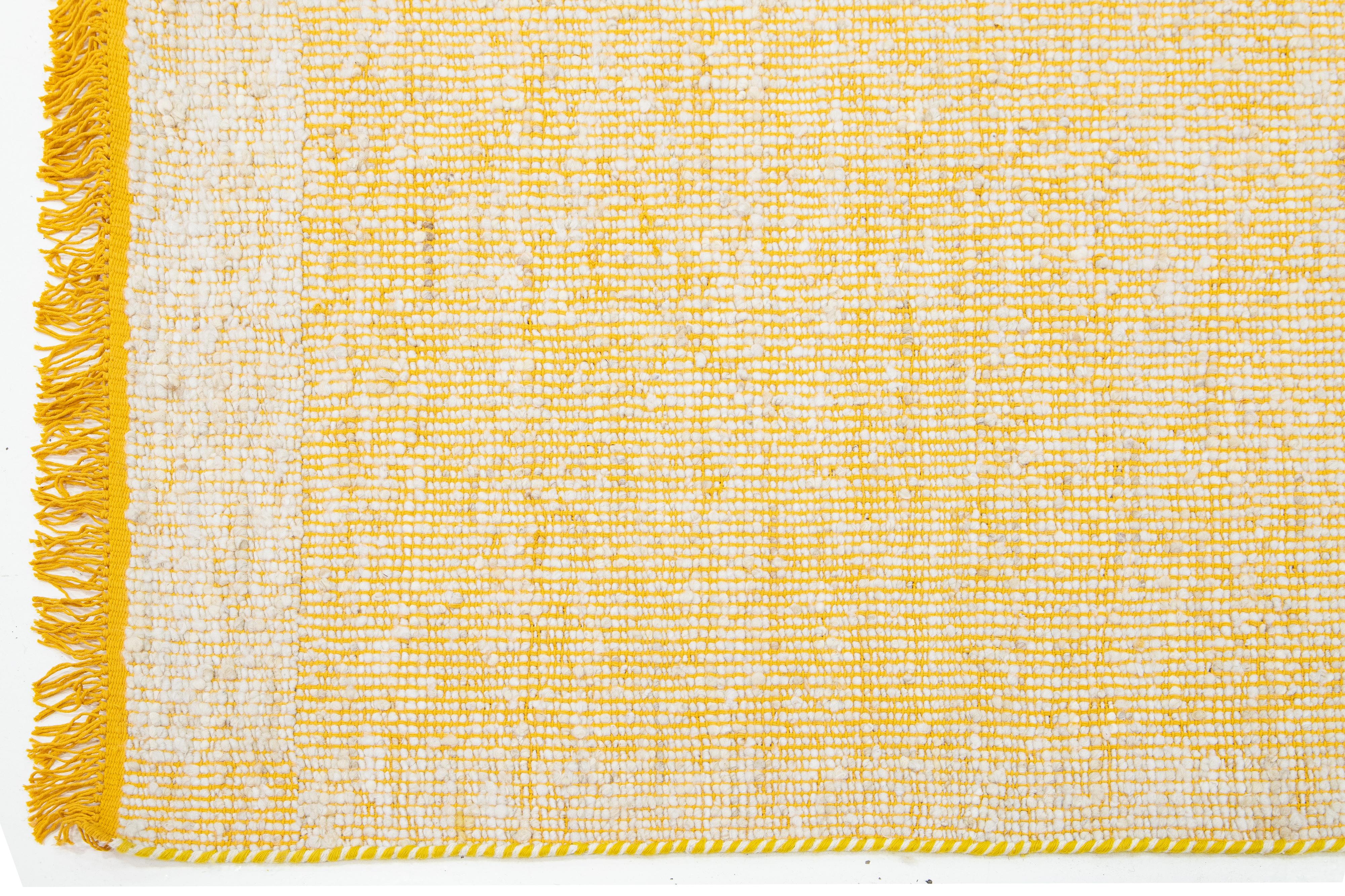 Contemporary Felted Handmade Wool Rug In Yellow and Ivory by Apadana In New Condition For Sale In Norwalk, CT