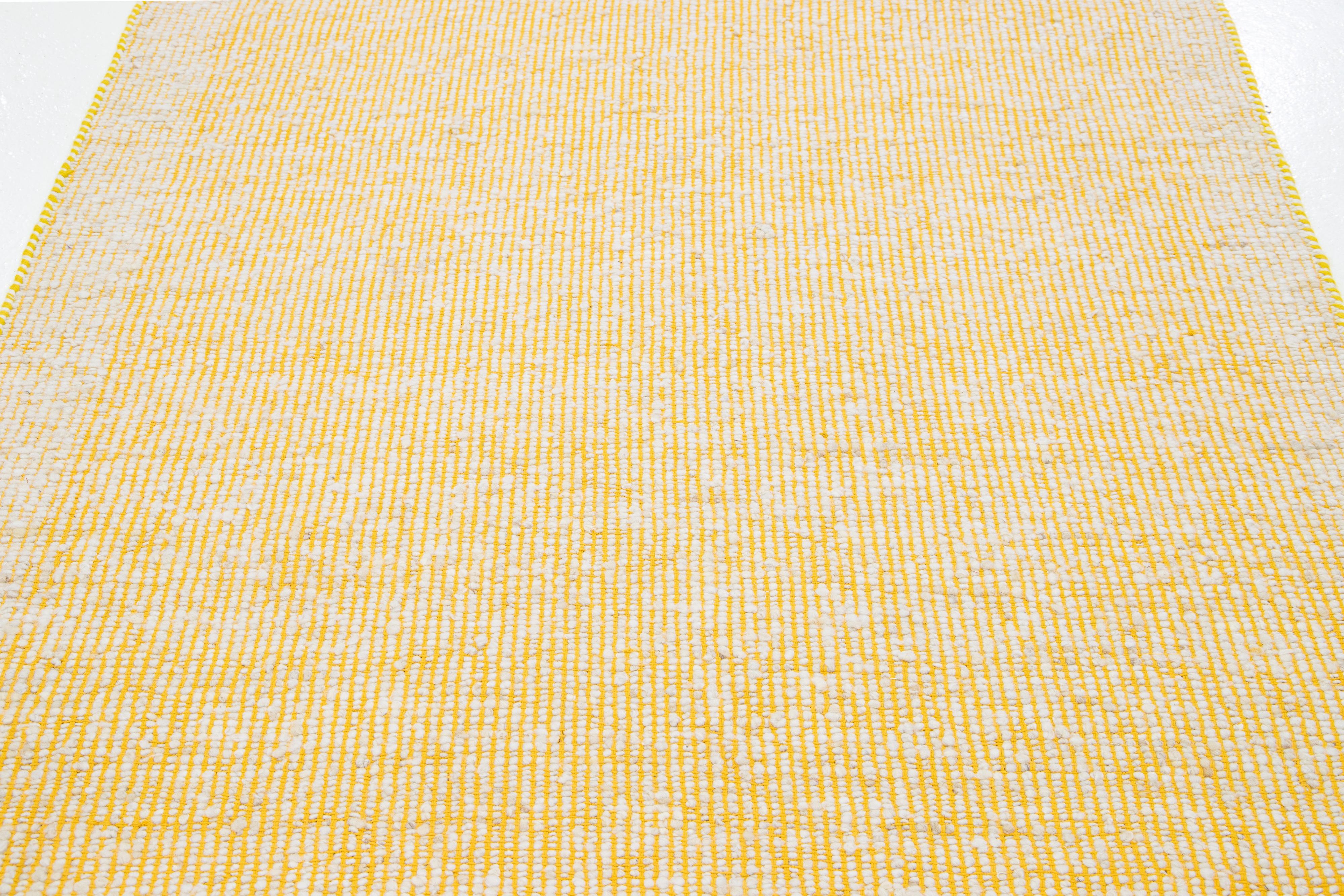 Contemporary Felted Handmade Wool Rug In Yellow and Ivory by Apadana For Sale 1