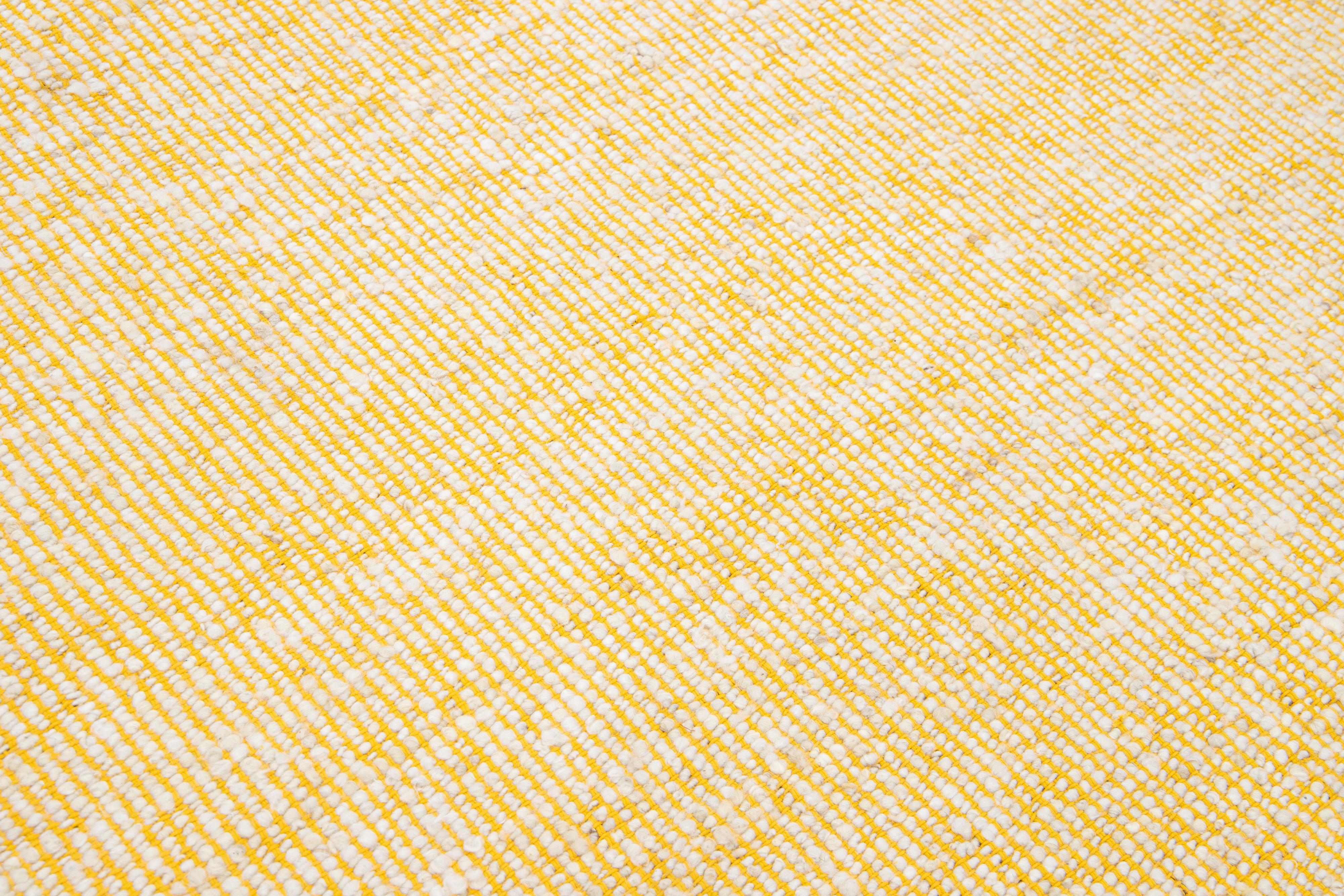Contemporary Felted Handmade Wool Rug In Yellow and Ivory by Apadana For Sale 2