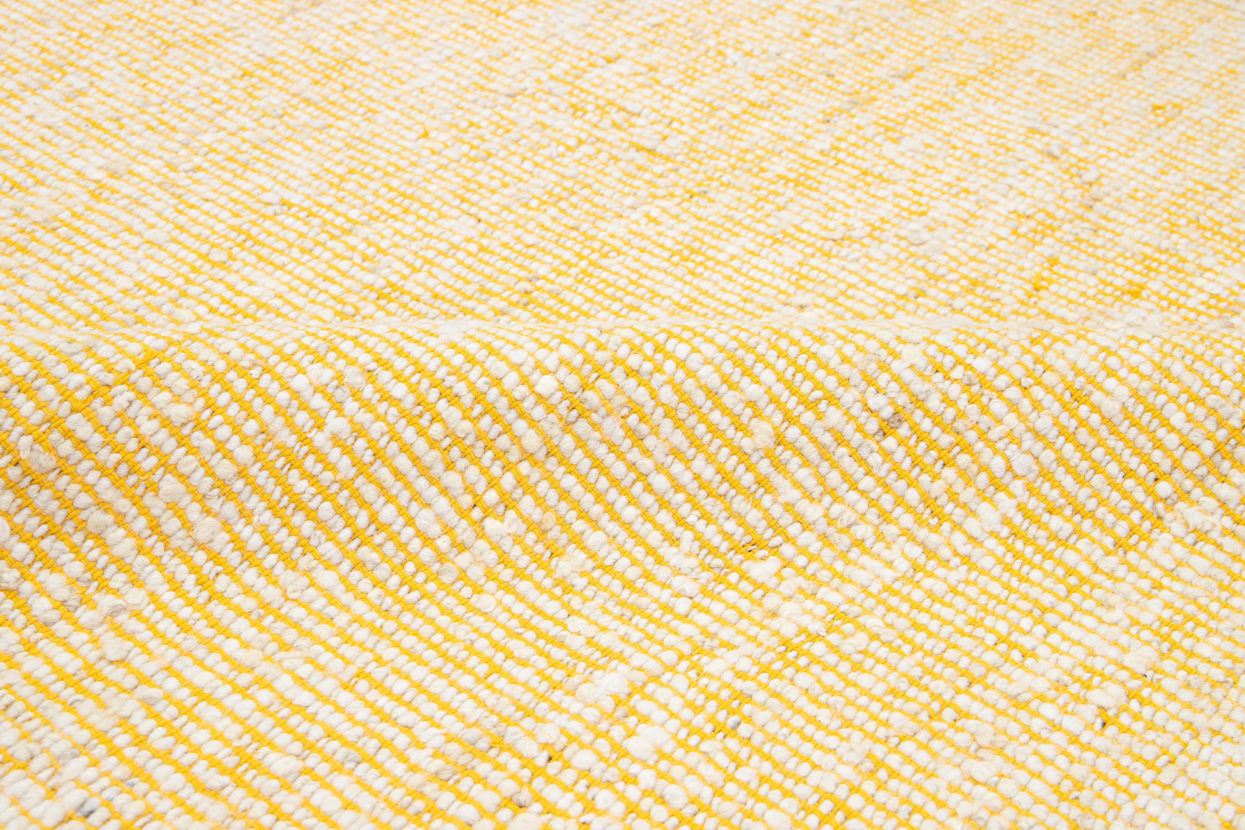 Contemporary Felted Handmade Wool Rug In Yellow and Ivory by Apadana For Sale 3