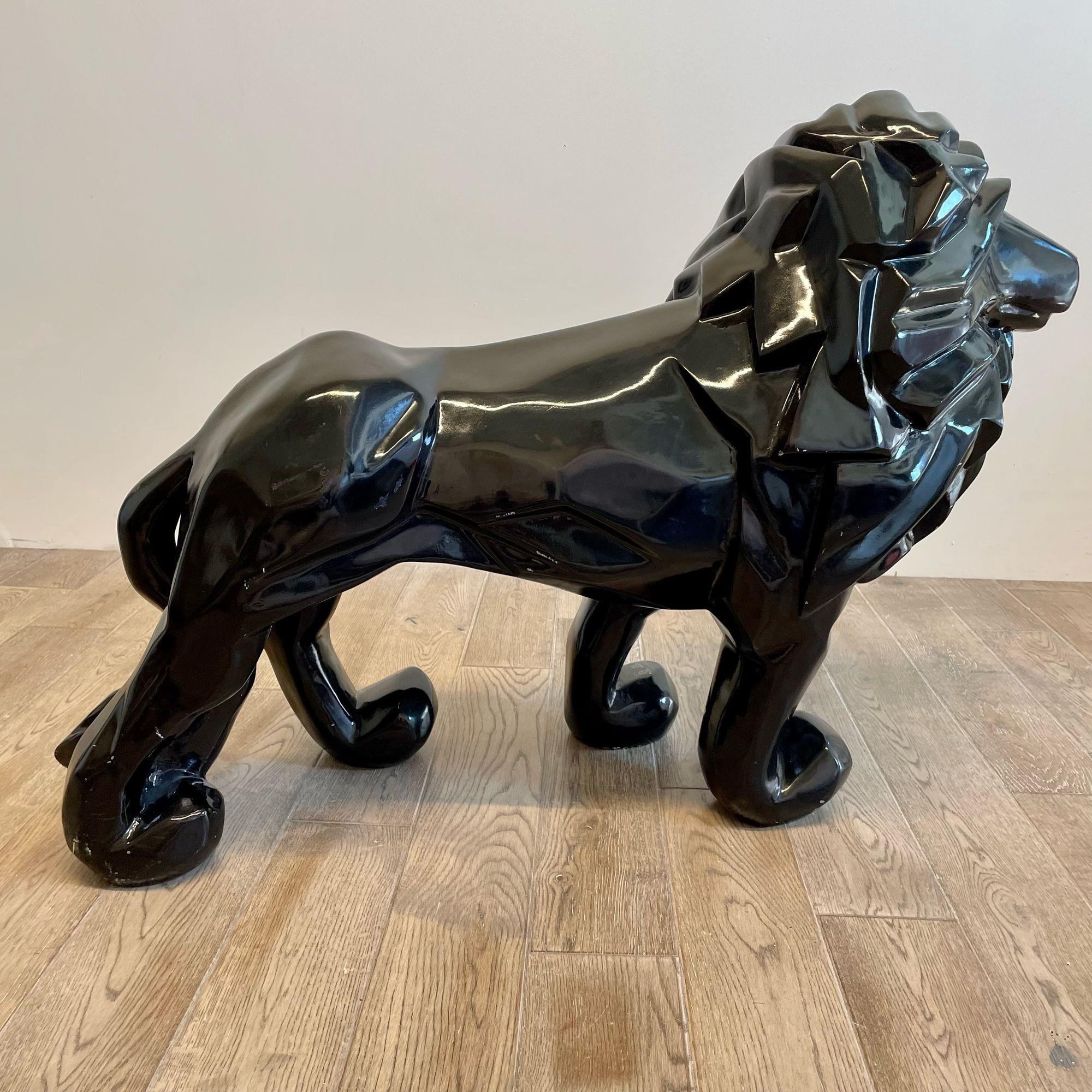 Contemporary Fiberglass Lion Sculpture, Ebony, Custom Quality For Sale 9