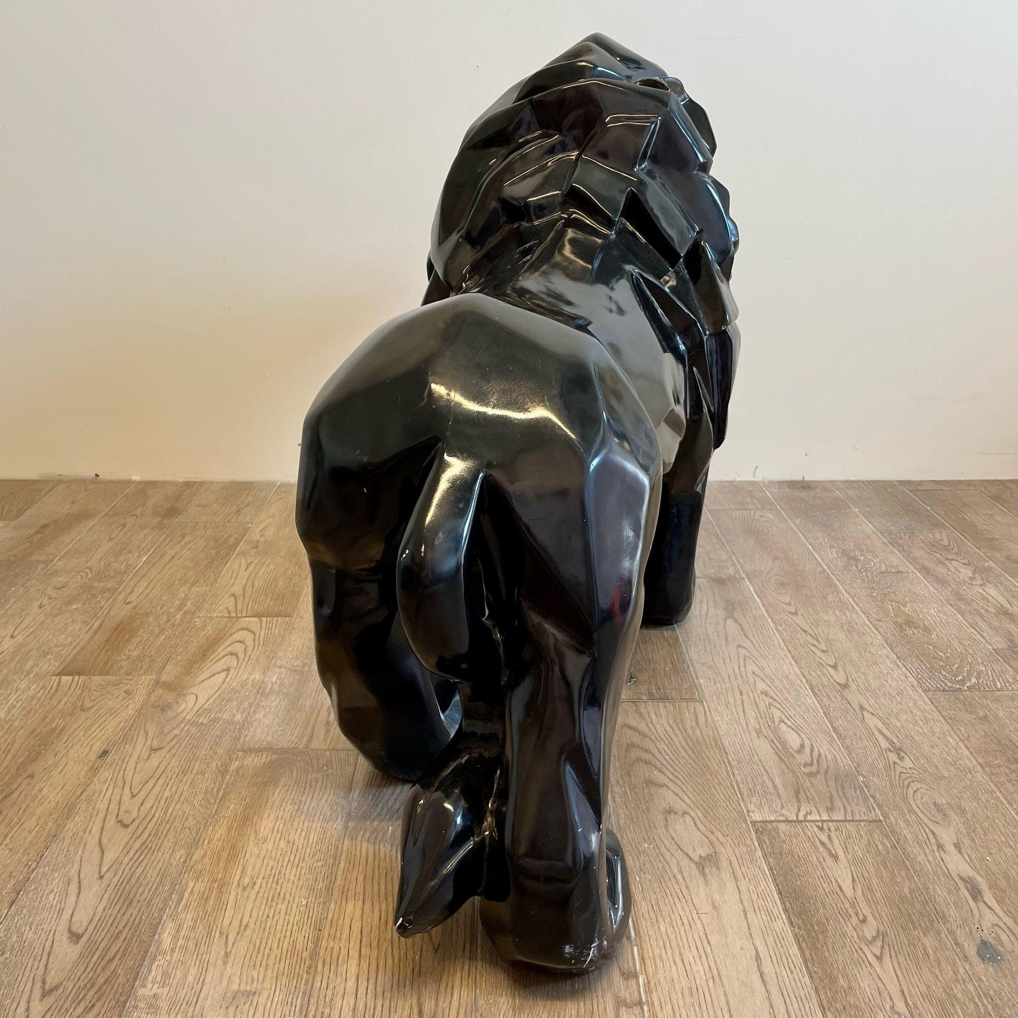 Contemporary Fiberglass Lion Sculpture, Ebony, Custom Quality For Sale 10