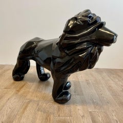 Contemporary Fiberglass Lion Sculpture, Ebony, Custom Quality