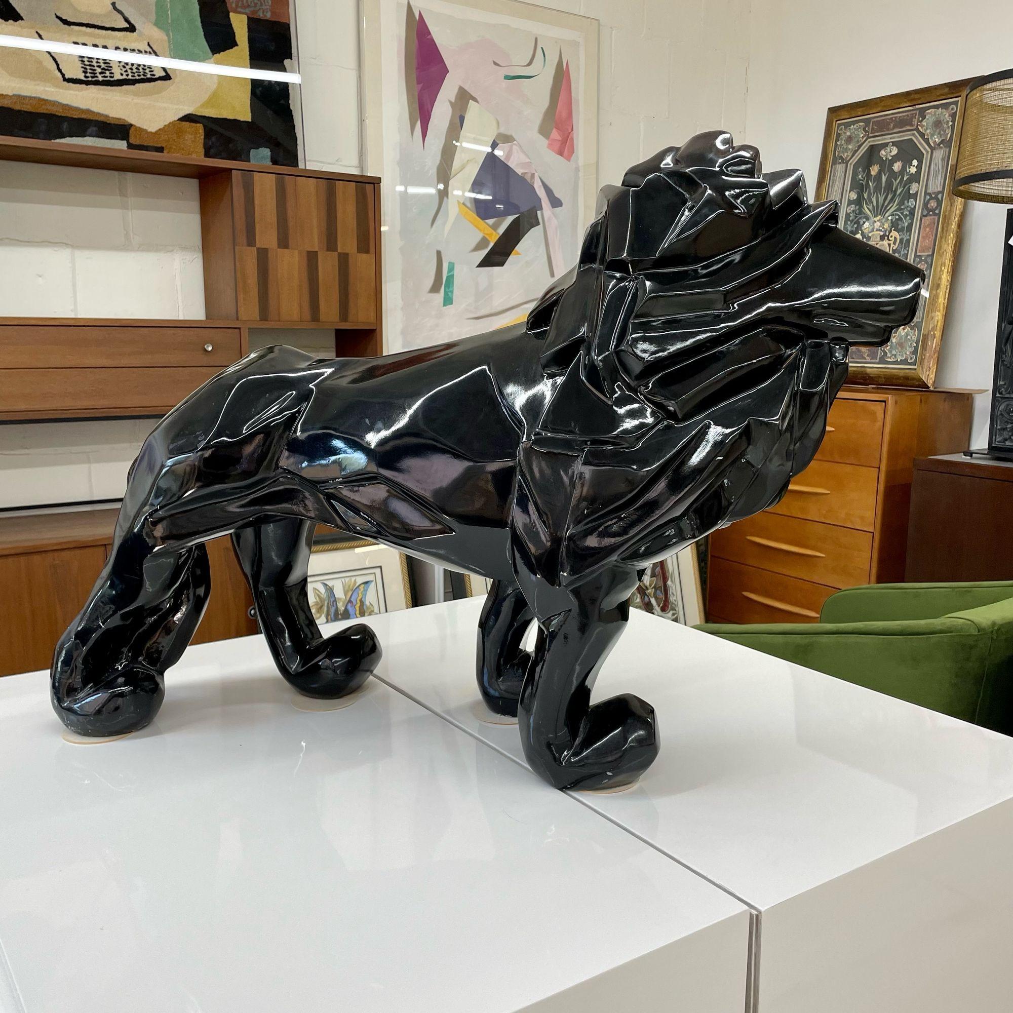 Contemporary Fiberglass Lion Sculpture, Ebony, Custom Quality In Good Condition For Sale In Stamford, CT