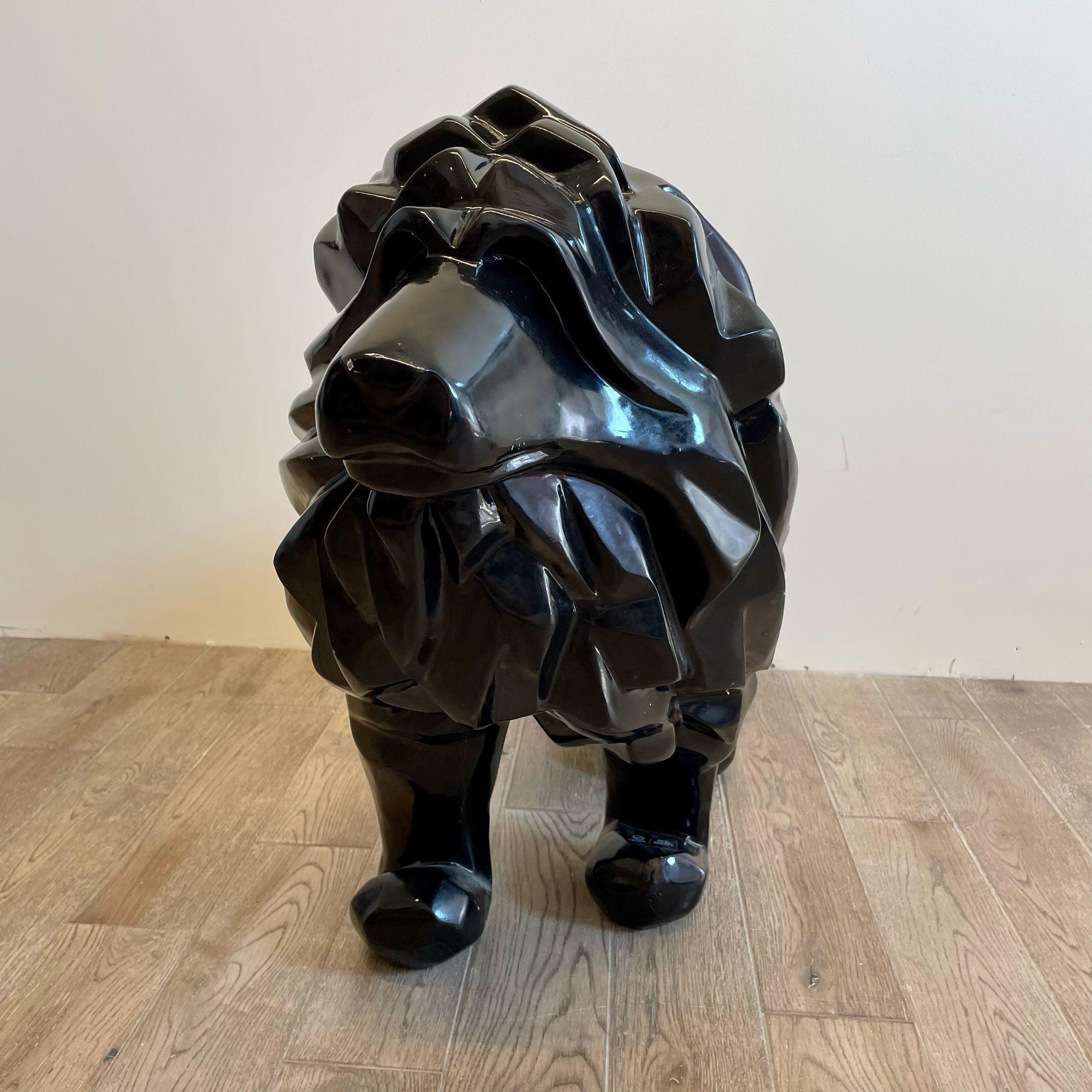 Contemporary Fiberglass Lion Sculpture, Ebony, Custom Quality For Sale 2