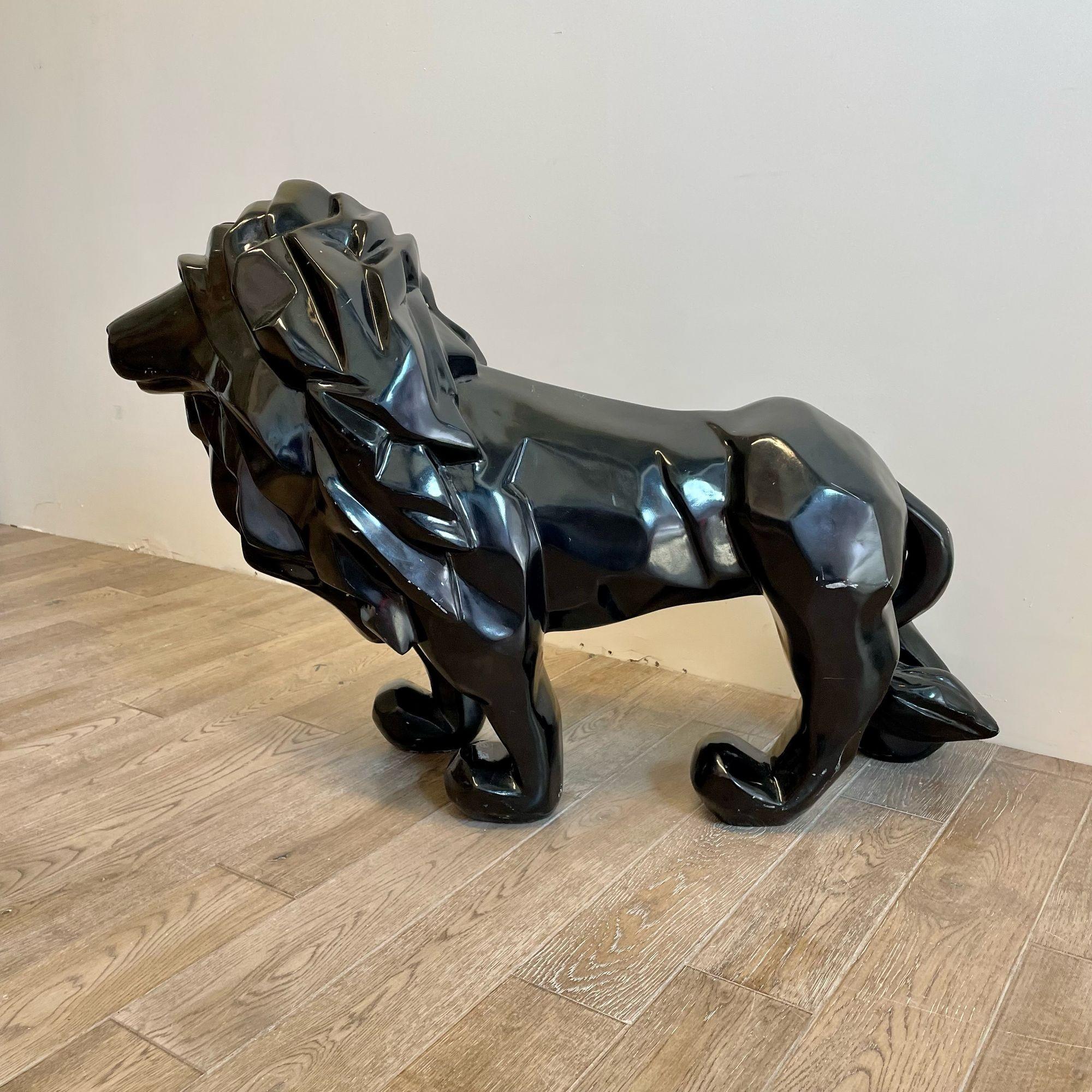 Contemporary Fiberglass Lion Sculpture, Ebony, Custom Quality For Sale 5