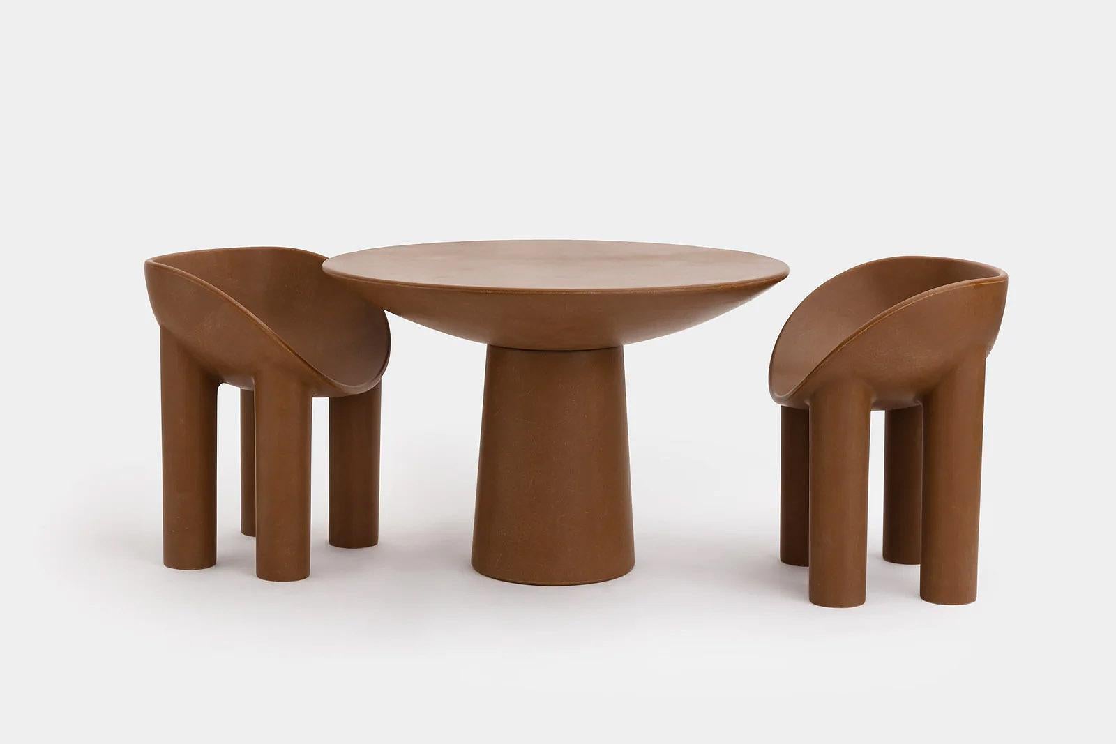 Modern Contemporary Fiberglass Small Dining Table, Roly-Poly Chestnut by Faye Toogood For Sale