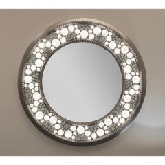 Contemporary Fine Design Italian Lit Black and Clear Rock Crystal Nickel Mirror