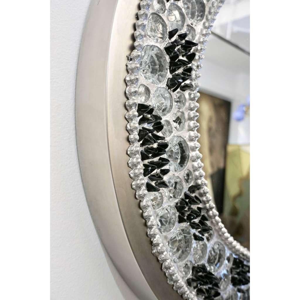 Modern Contemporary Fine Design Italian Lit Black and Clear Rock Crystal Nickel Mirror For Sale