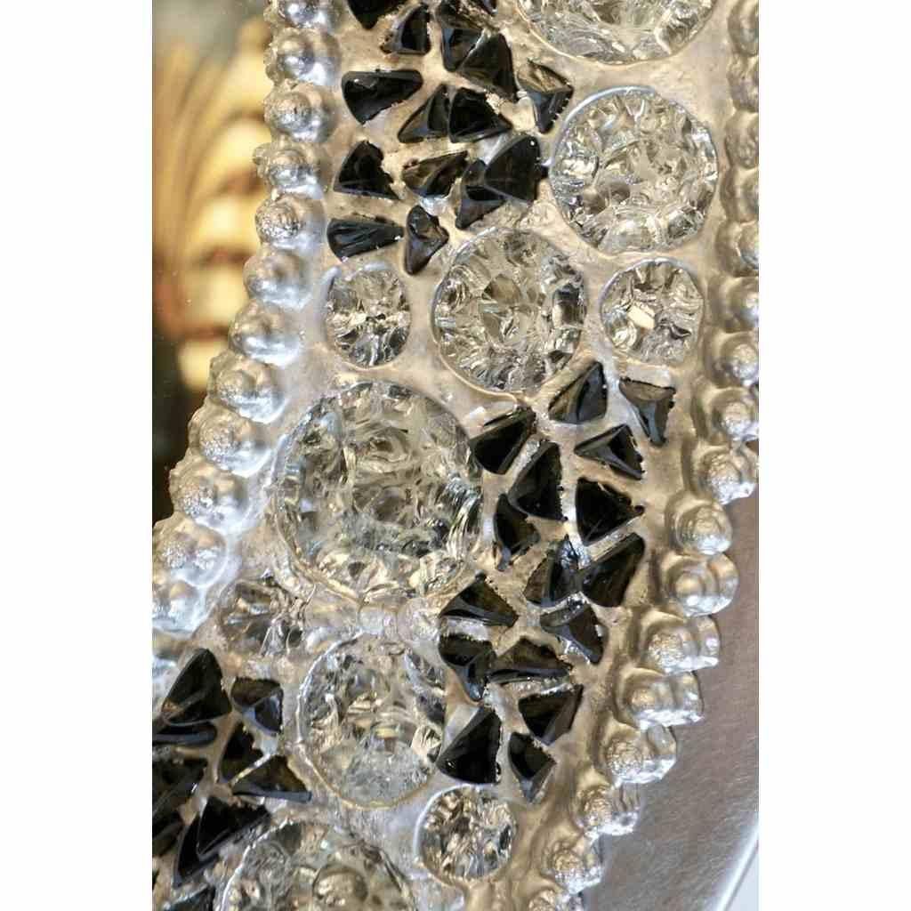 Contemporary Fine Design Italian Lit Black and Clear Rock Crystal Nickel Mirror In Excellent Condition For Sale In New York, NY