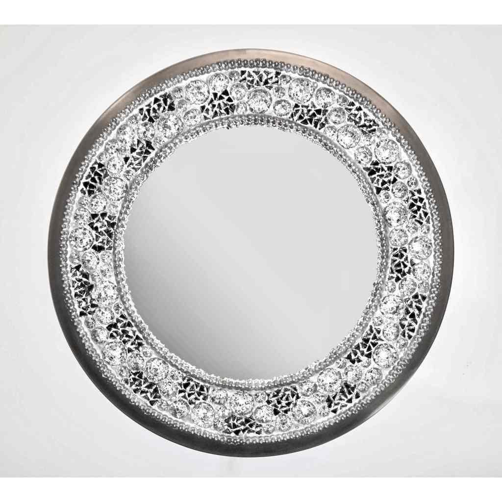 Metal Contemporary Fine Design Italian Lit Black and Clear Rock Crystal Nickel Mirror For Sale