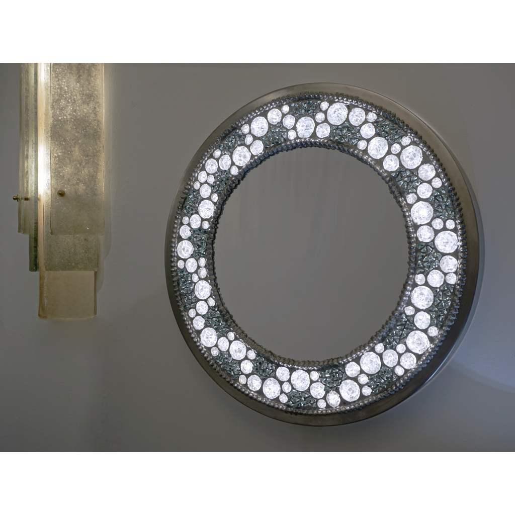 Contemporary Fine Design Italian Lit Black and Clear Rock Crystal Nickel Mirror For Sale 1