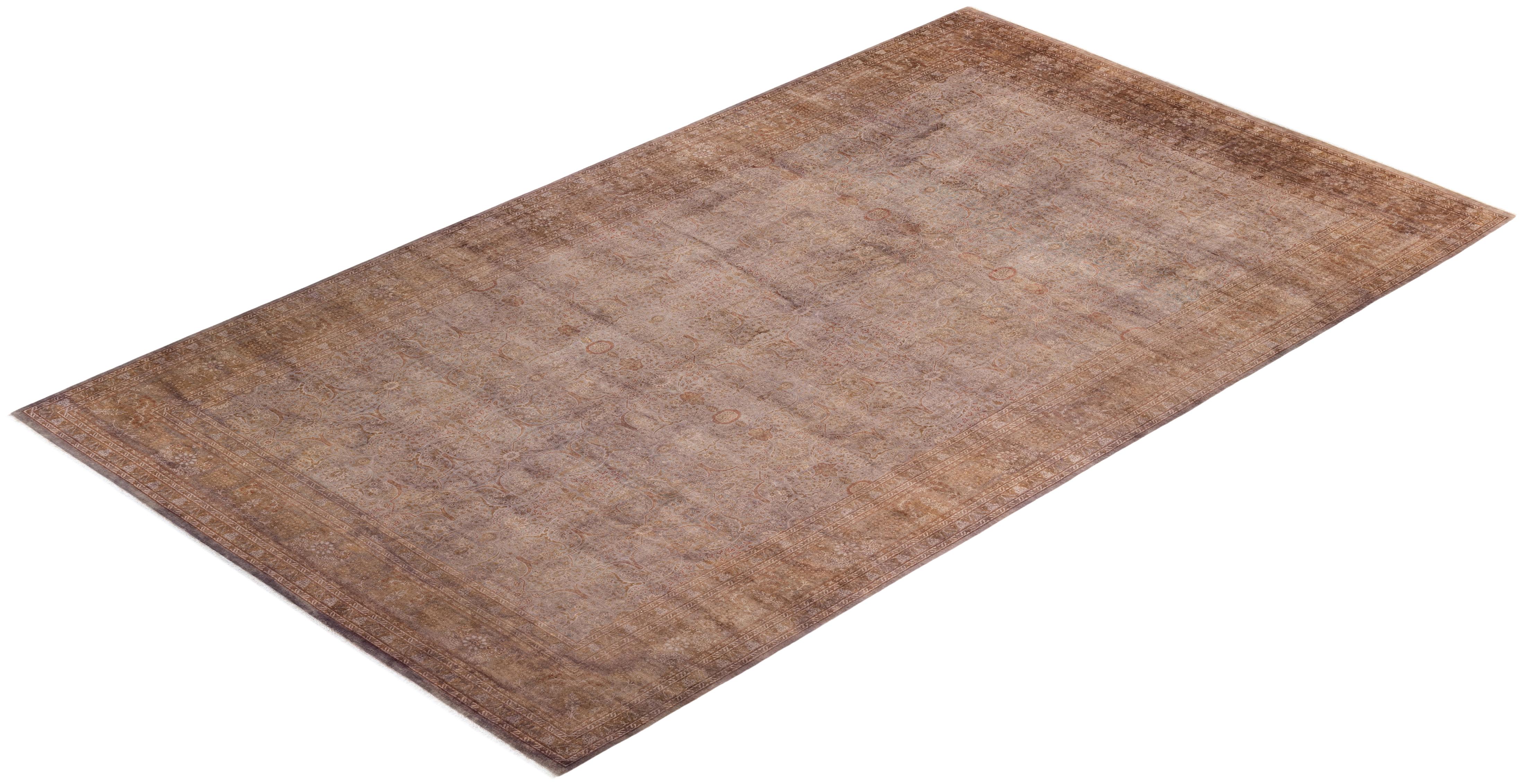 Contemporary Fine Vibrance Hand Knotted Wool Beige Area Rug For Sale 4