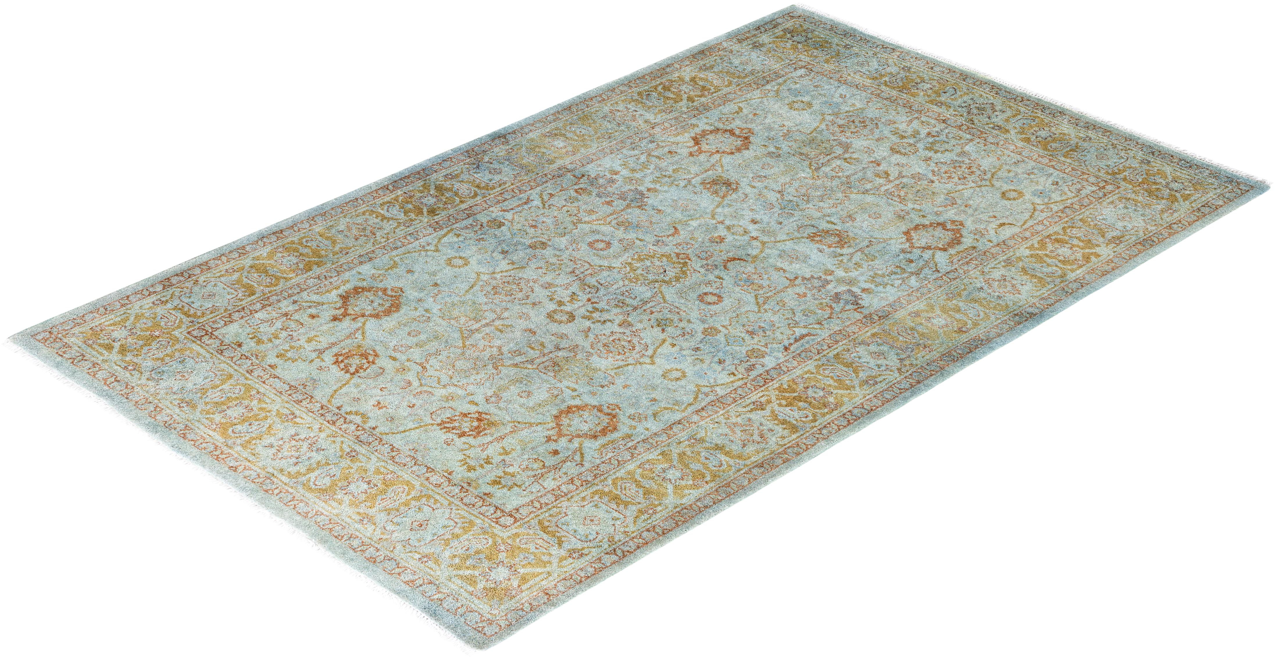 Contemporary Fine Vibrance Hand Knotted Wool Beige Area Rug  For Sale 4