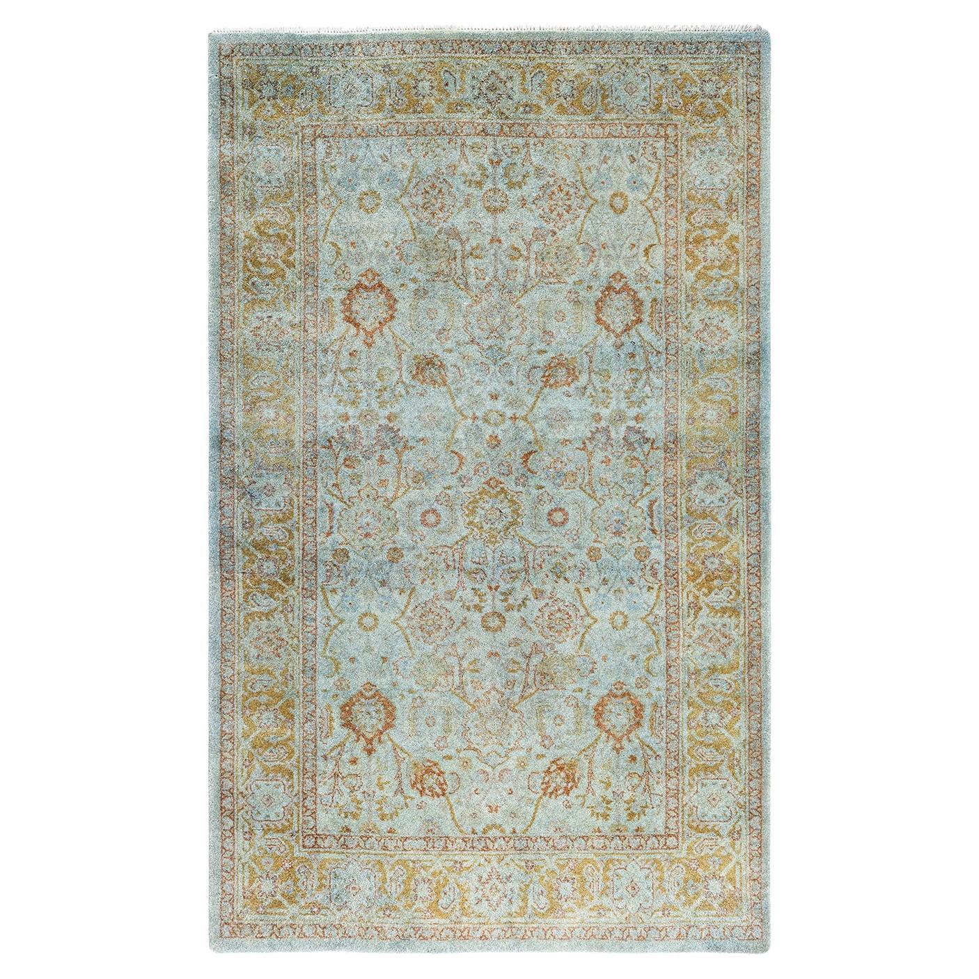 Contemporary Fine Vibrance Hand Knotted Wool Beige Area Rug  For Sale