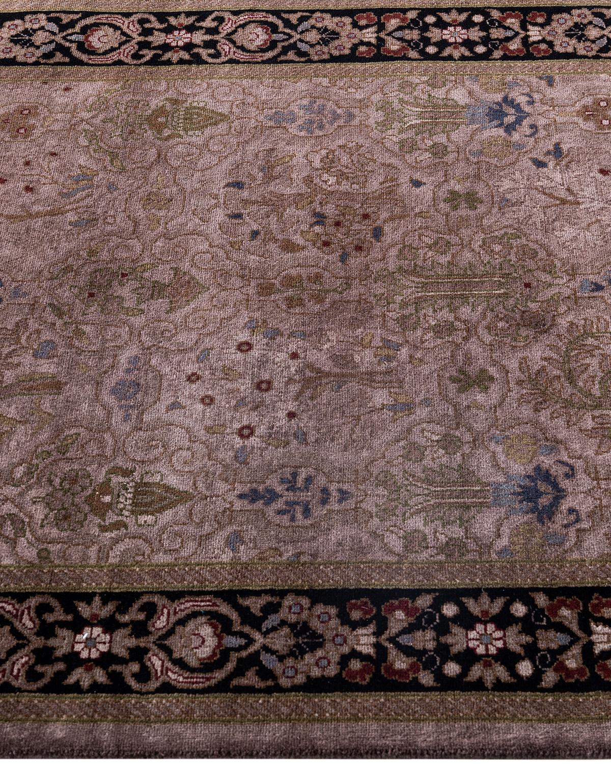 Contemporary Fine Vibrance Hand Knotted Wool Brown Runner  In New Condition For Sale In Norwalk, CT