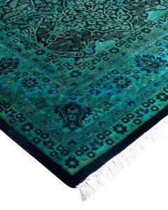 Contemporary Fine Vibrance Hand Knotted Wool Green Area Rug