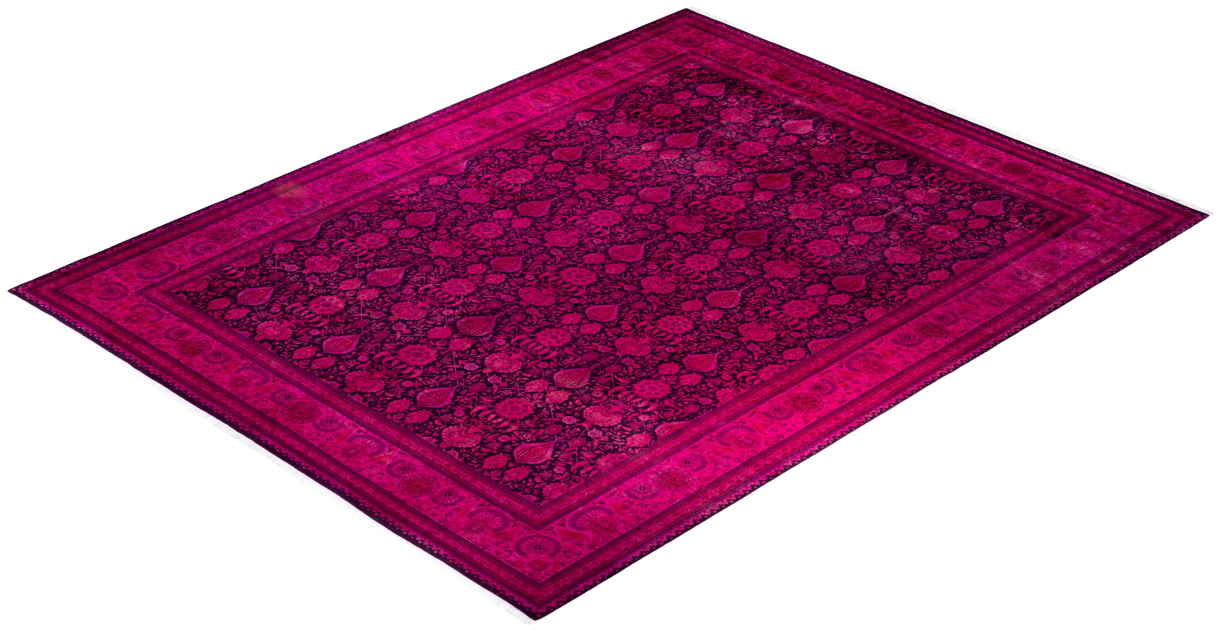 Contemporary Fine Vibrance Hand Knotted Wool Red Area Rug For Sale 4