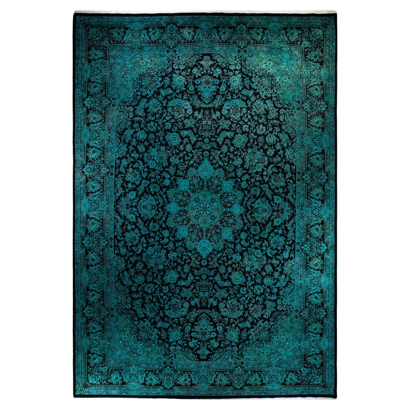 Contemporary Fine Vibrance Hand Knotted Wool Black Area Rug For Sale