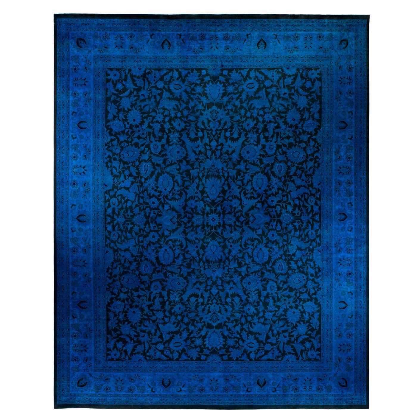 Contemporary Fine Vibrance Hand Knotted Wool Black Area Rug For Sale